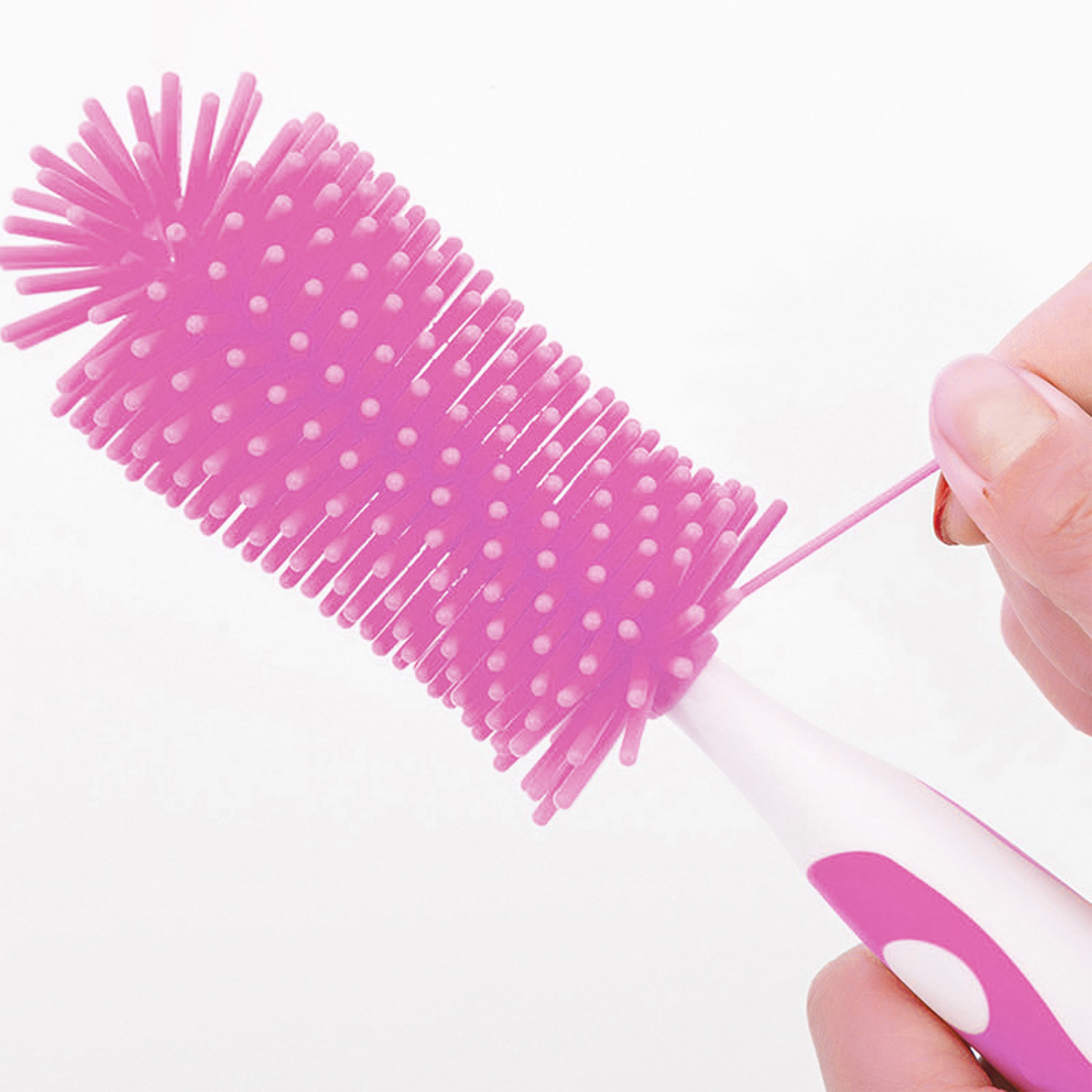 Kuber Industries Long Handle Bottle Brush|360 Degree Soft Bristle Base Detachable Baby Bottle Cleaner,10 Inch (Pink)