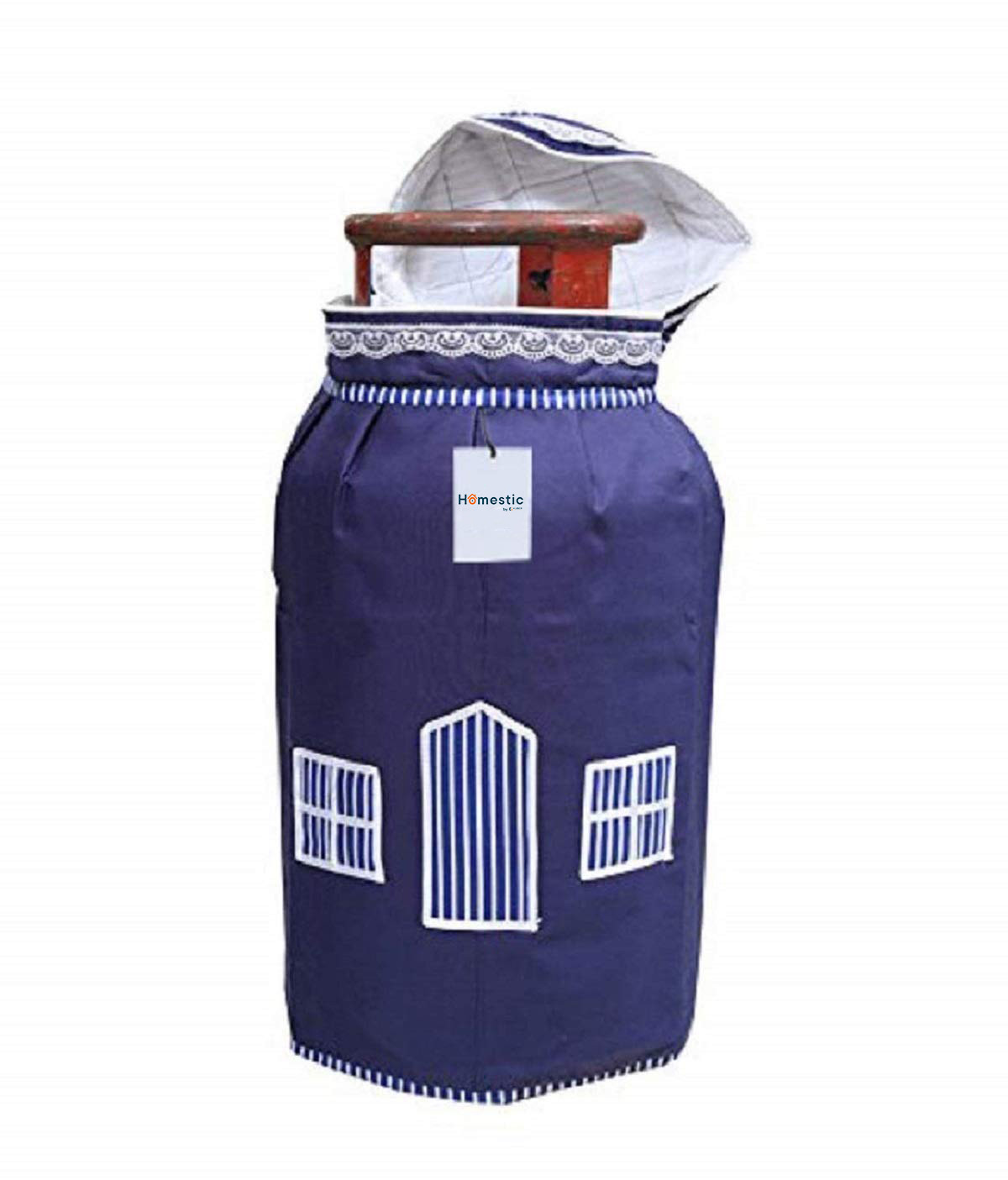 Kuber Industries LPG Cylinder Cover|3 Layered Quilted Cotton & Water Resistant|Hut Design Plus Perfect Fit (Blue)