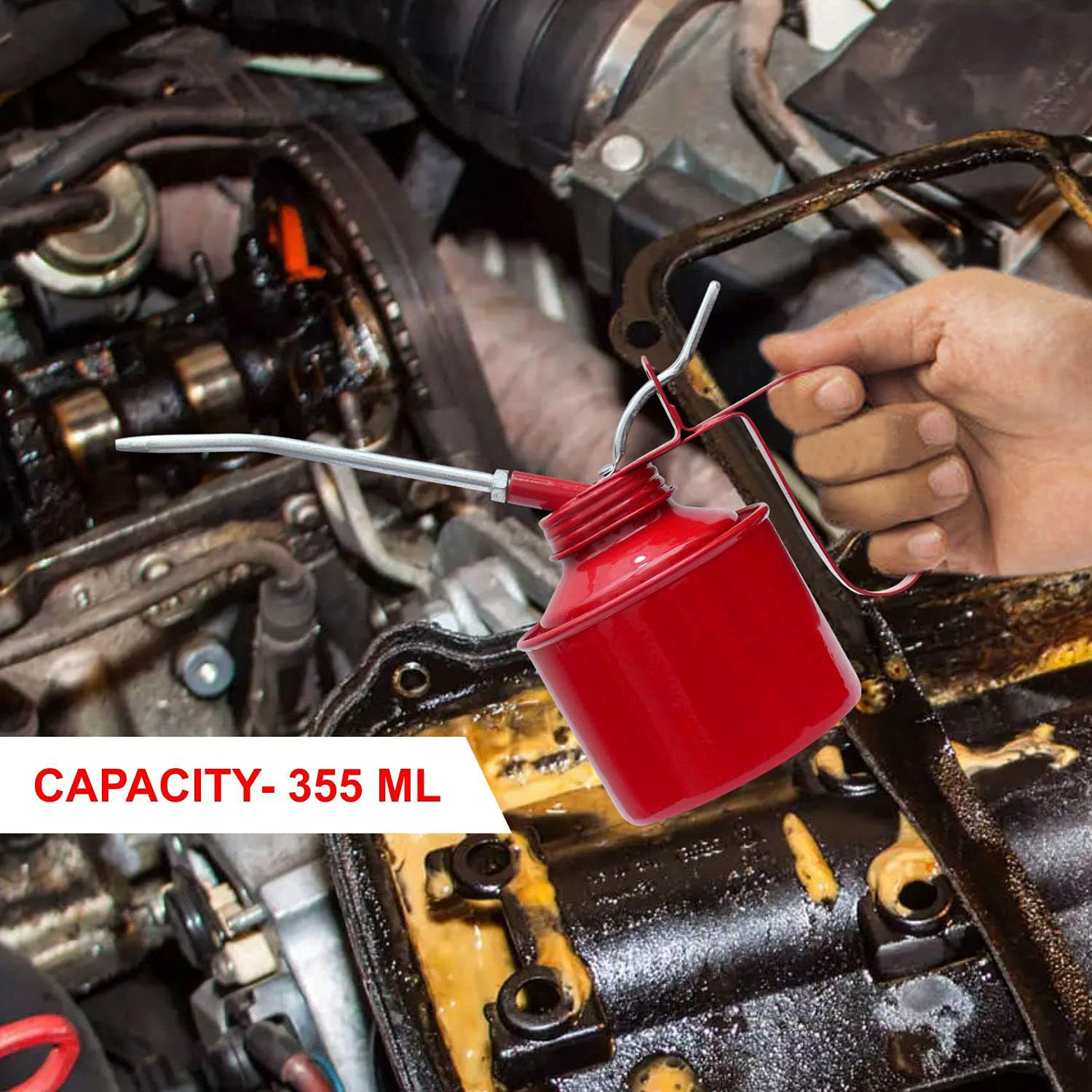 Kuber Industries Lubricant Dispenser|Pint Oil Can|Oil Can for Vehicles|Oil CanPump Oiler with Fixed Spout| All Lubrication Need (Red)