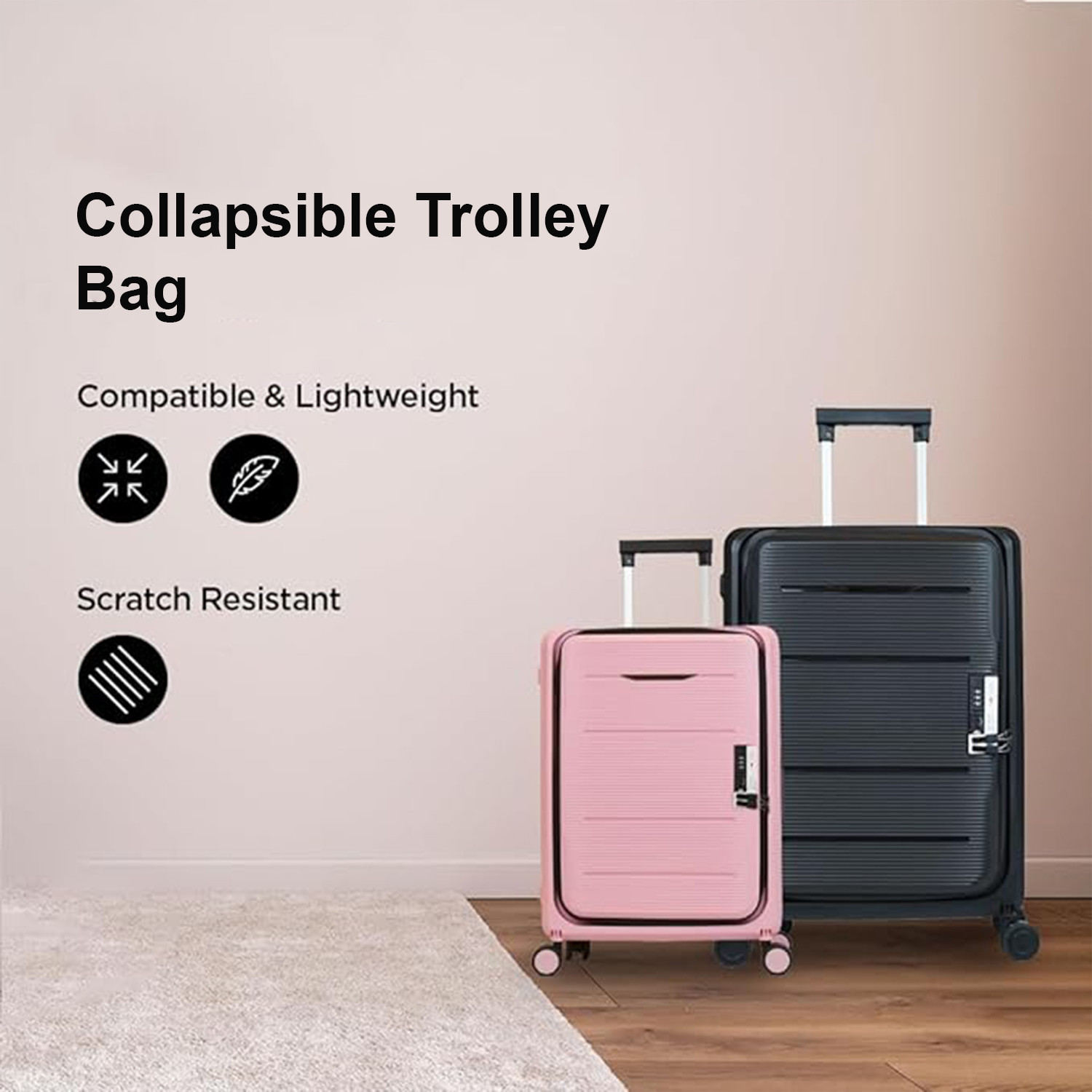 Kuber Industries Luggage Bag | Trolley Bags for Travel | Collapsible Luggage Bag | Travelling Bag | Trolley Bags for Suitcase | Lightweight Luggage Bag | 20N-24N Inch | Navy Blue