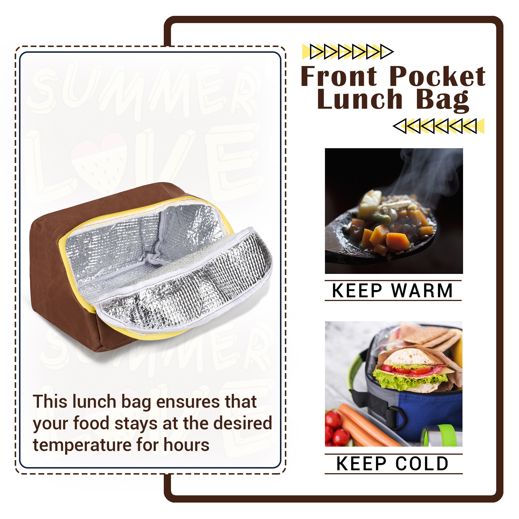 Kuber Industries Lunch Bag  Insulated Lunch Bag  Lunch Bag for Office  Lunch Bag for Camping with Front Pocket  Waterproof Tiffin Cover with Handle  Summer Rabbit  Brown