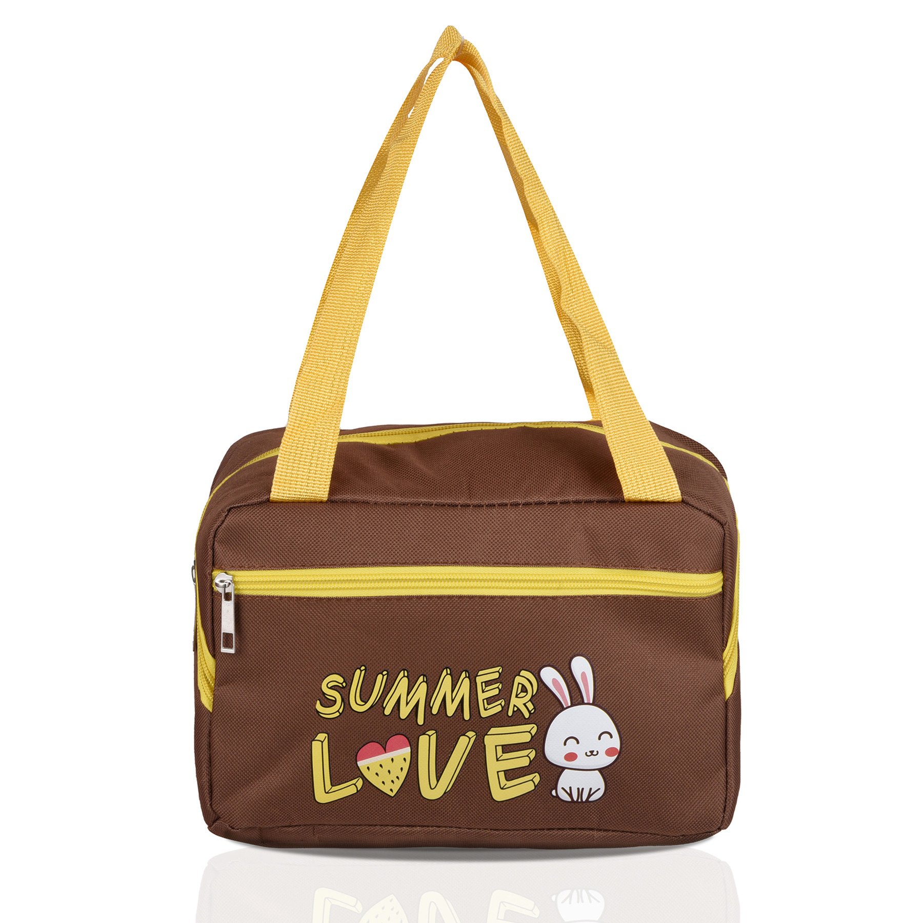 Kuber Industries Lunch Bag | Insulated Lunch Bag | Lunch Bag for Office | Lunch Bag for Camping with Front Pocket | Waterproof Tiffin Cover with Handle | Summer Rabbit | Brown