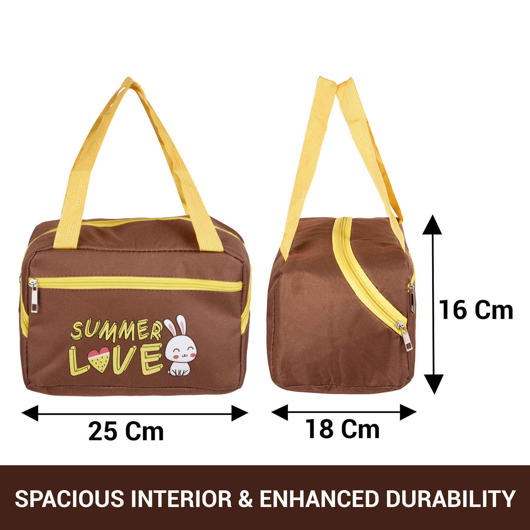Kuber Industries Lunch Bag | Insulated Lunch Bag | Lunch Bag for Office | Lunch Bag for Camping with Front Pocket | Waterproof Tiffin Cover with Handle | Summer Rabbit | Brown