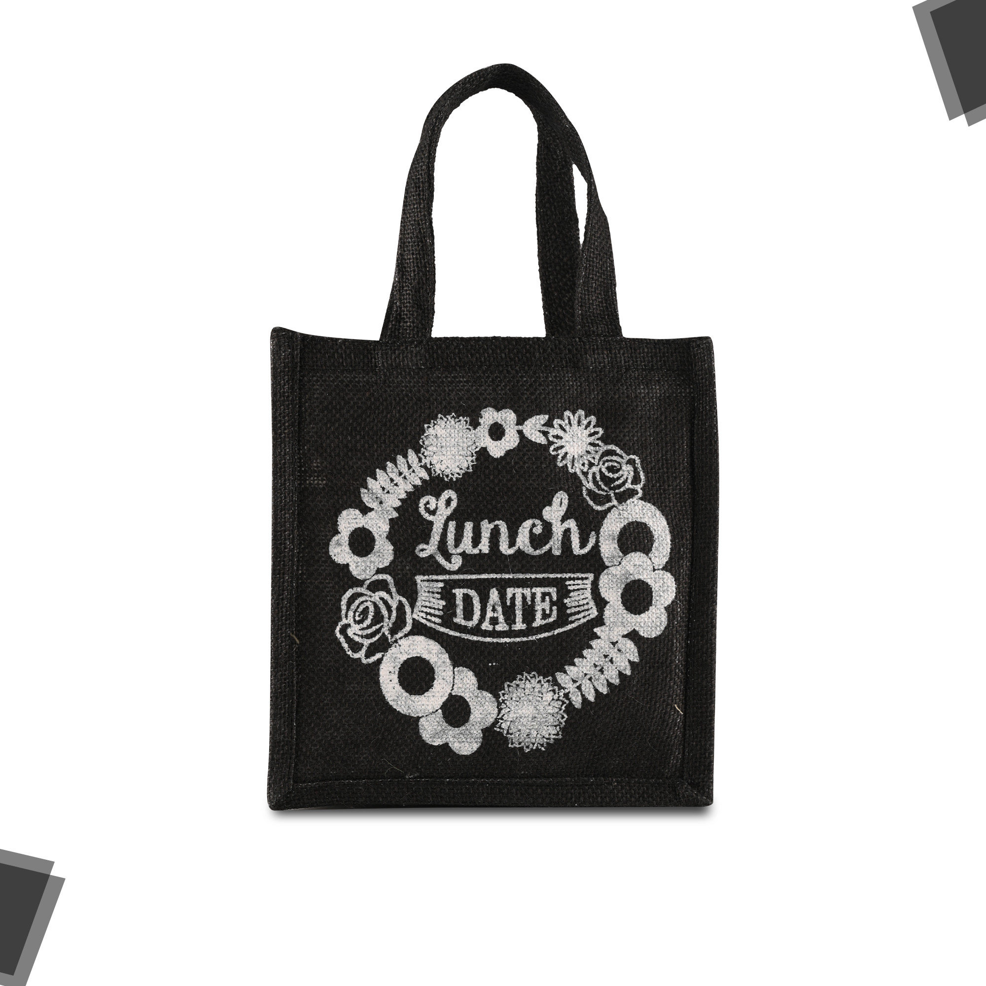 Kuber Industries Lunch Bag  Jute Carry Bag  Lunch Handbag  Lunch Bags for office  Reusable Lunch Bag with Handle  Tiffin Carry Hand Bag  Lunch Bag for School  Lunch Date  Small  Black