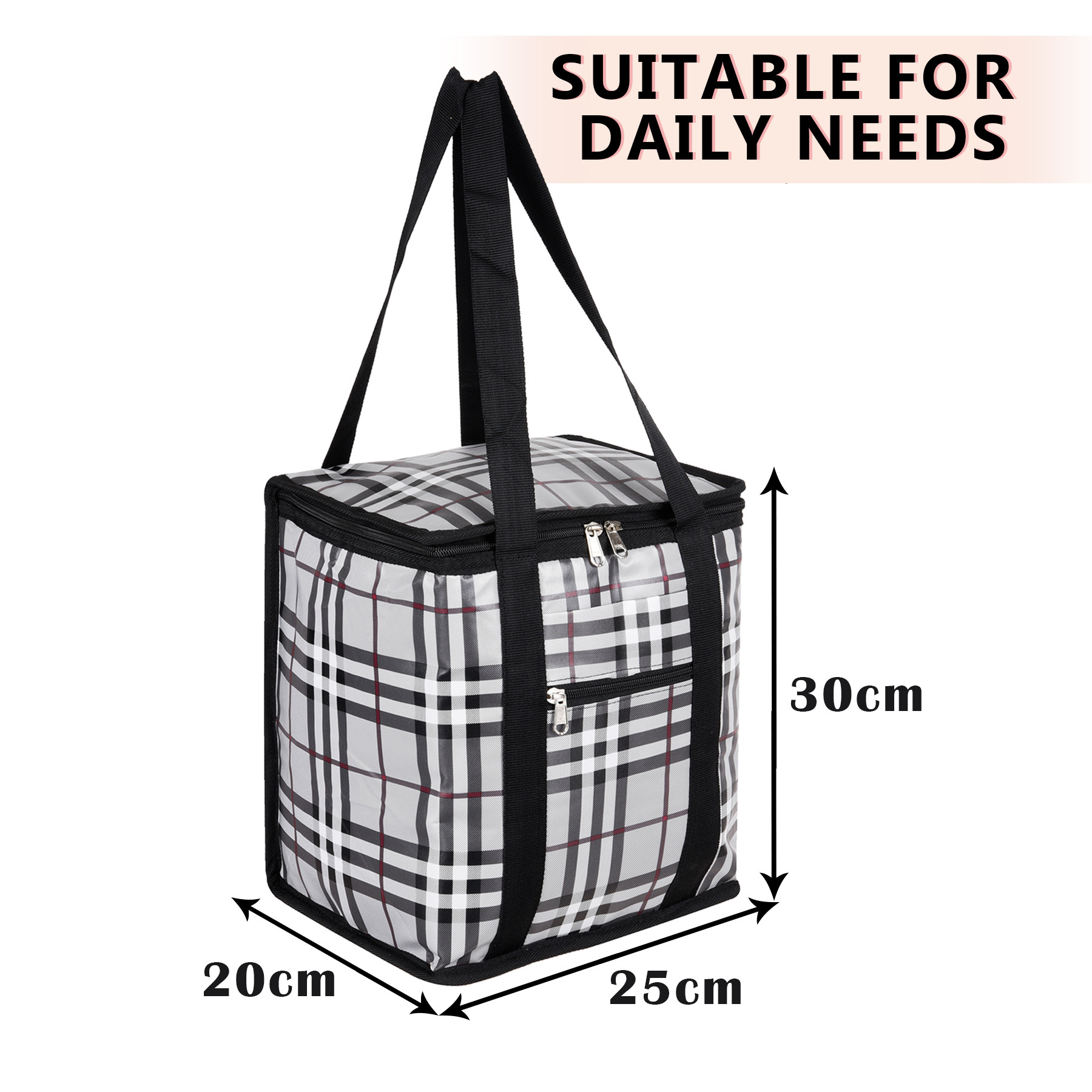 Kuber Industries Lunch Bag  Lunch Bag for Office  Lunch Bag for College  Reusable Lunch Bag  Lunch Bag for Adults  Front Pocket Lunch Bag  Check Lunch Bag  Gray