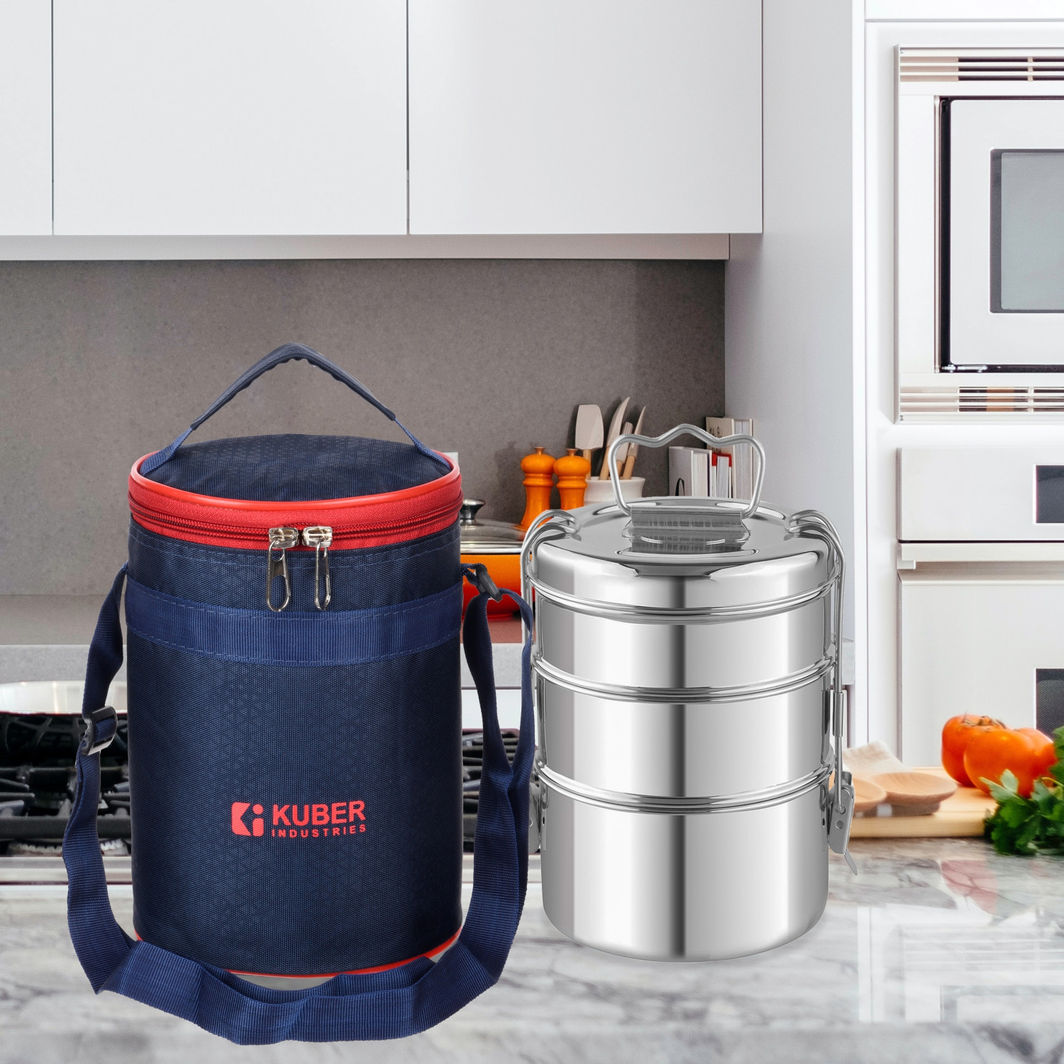 Kuber Industries Lunch Bag  Lunch Bag for Office  Lunch Bag for College  Reusable Lunch Bag  Lunch Bag for Adults  Lunch Bag with Handle  Insulated Lunch Bag  Navy Blue