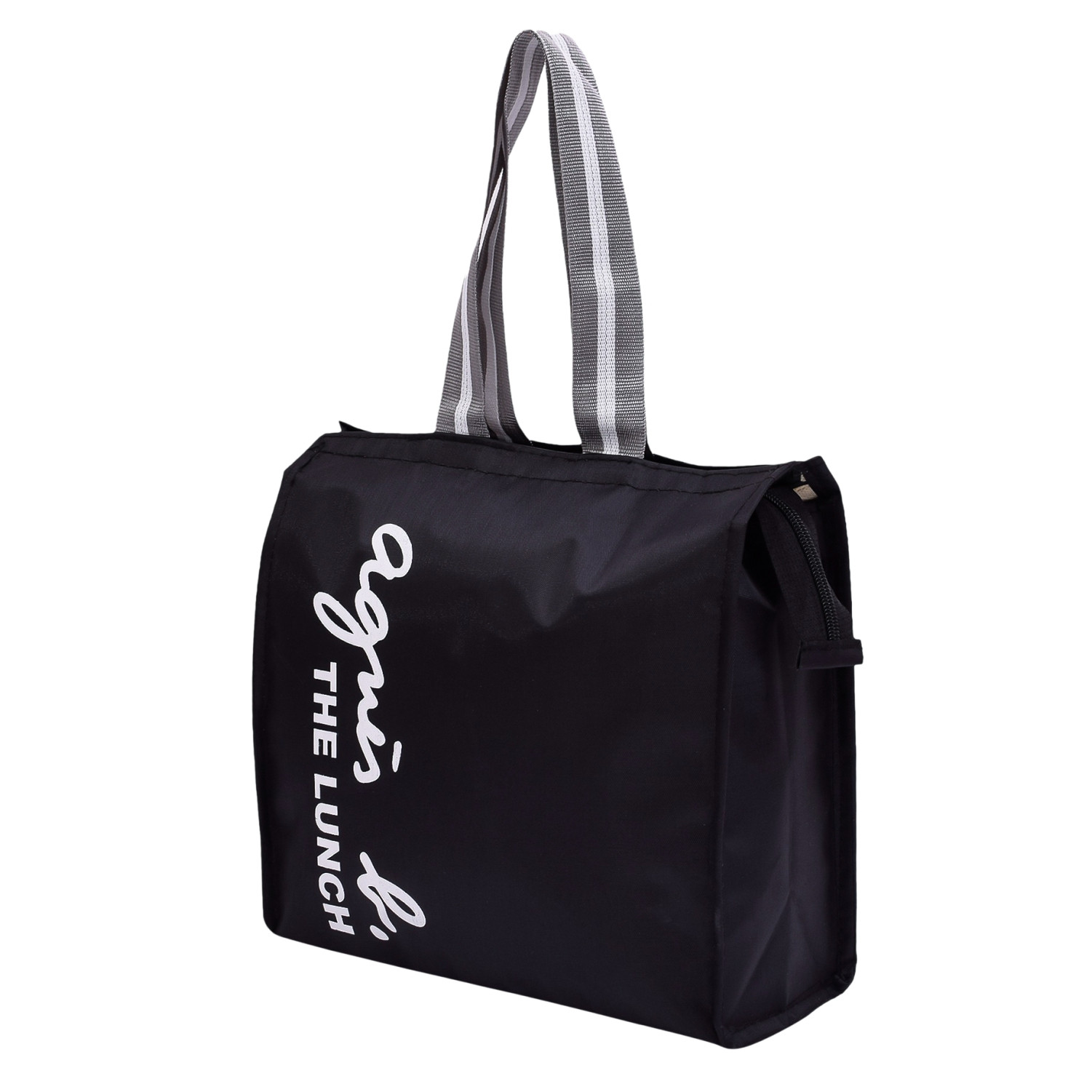 Kuber Industries Lunch Bag | Parachute Lunch Bag | Lunch Bag for Office | Lunch Bag for College | Lunch Bag for Adults | Zipper Lunch Bag with Handle | The Lunch Bag | Black