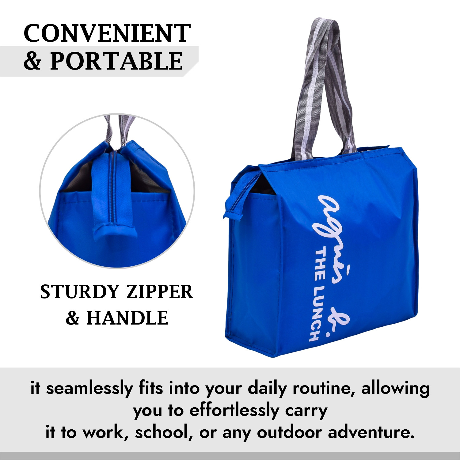 Kuber Industries Lunch Bag | Parachute Lunch Bag | Lunch Bag for Office | Lunch Bag for College | Lunch Bag for Adults | Zipper Lunch Bag with Handle | The Lunch Bag | Royal Blue