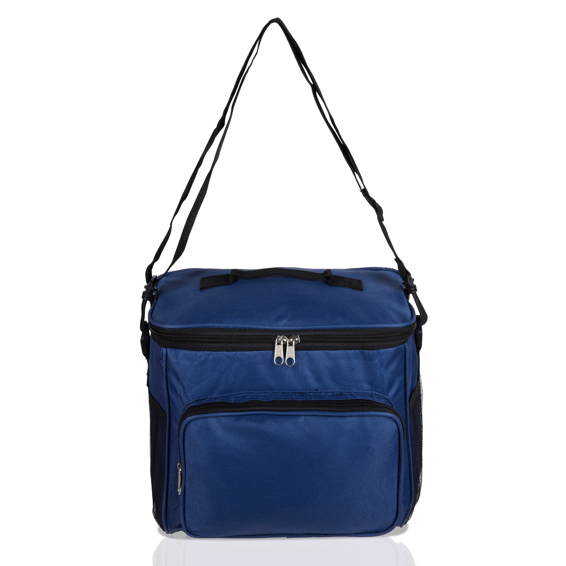 Kuber Industries Lunch Bag | Rexine Thermal Insulated Lunch Bag | Tiffin Bag with Bottle Holder | Waterproof Top Handle Lunch Bag | Front Pocket Lunch Bag for Office | Blue