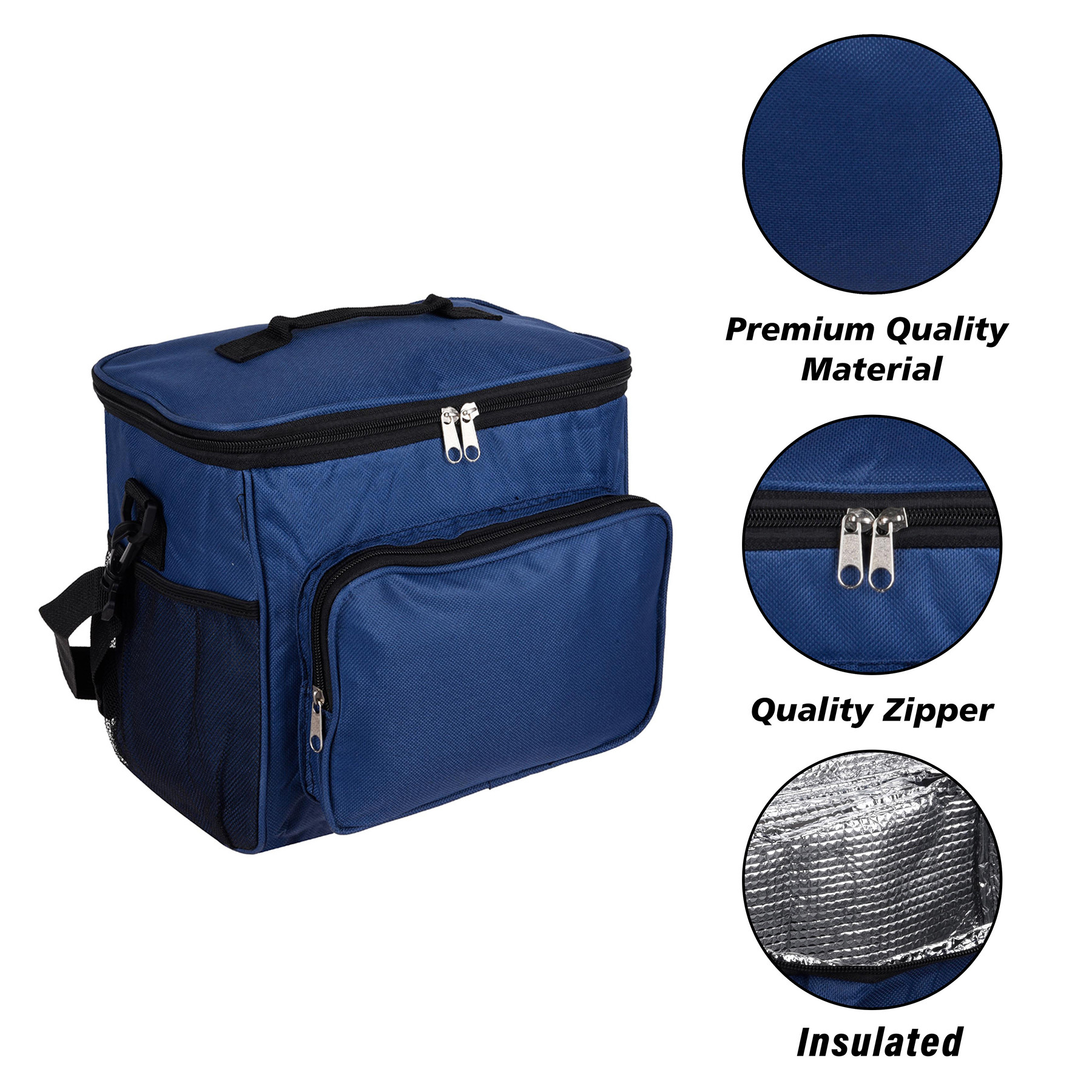 Kuber Industries Lunch Bag | Rexine Thermal Insulated Lunch Bag | Tiffin Bag with Bottle Holder | Waterproof Top Handle Lunch Bag | Front Pocket Lunch Bag for Office | Blue