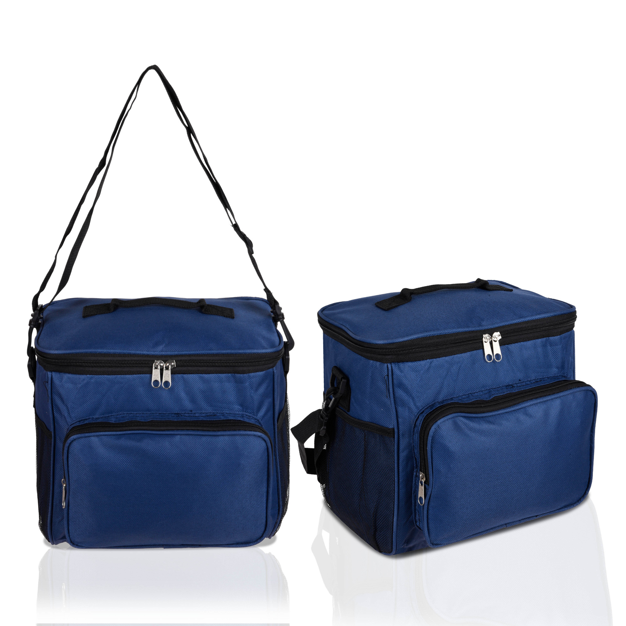 Kuber Industries Lunch Bag | Rexine Thermal Insulated Lunch Bag | Tiffin Bag with Bottle Holder | Waterproof Top Handle Lunch Bag | Front Pocket Lunch Bag for Office | Blue