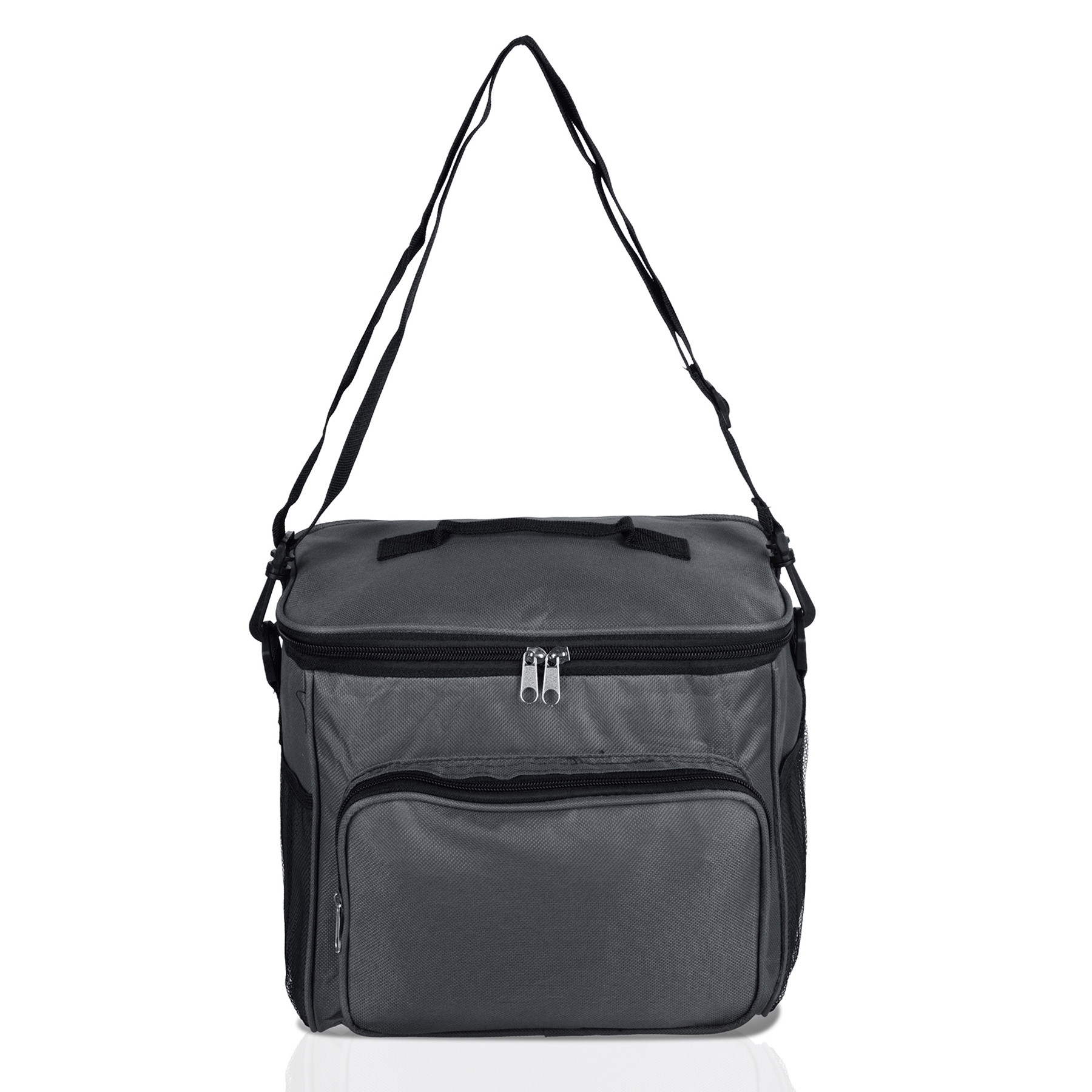 Kuber Industries Lunch Bag | Rexine Thermal Insulated Lunch Bag | Tiffin Bag with Bottle Holder | Waterproof Top Handle Lunch Bag | Front Pocket Lunch Bag for Office | Gray