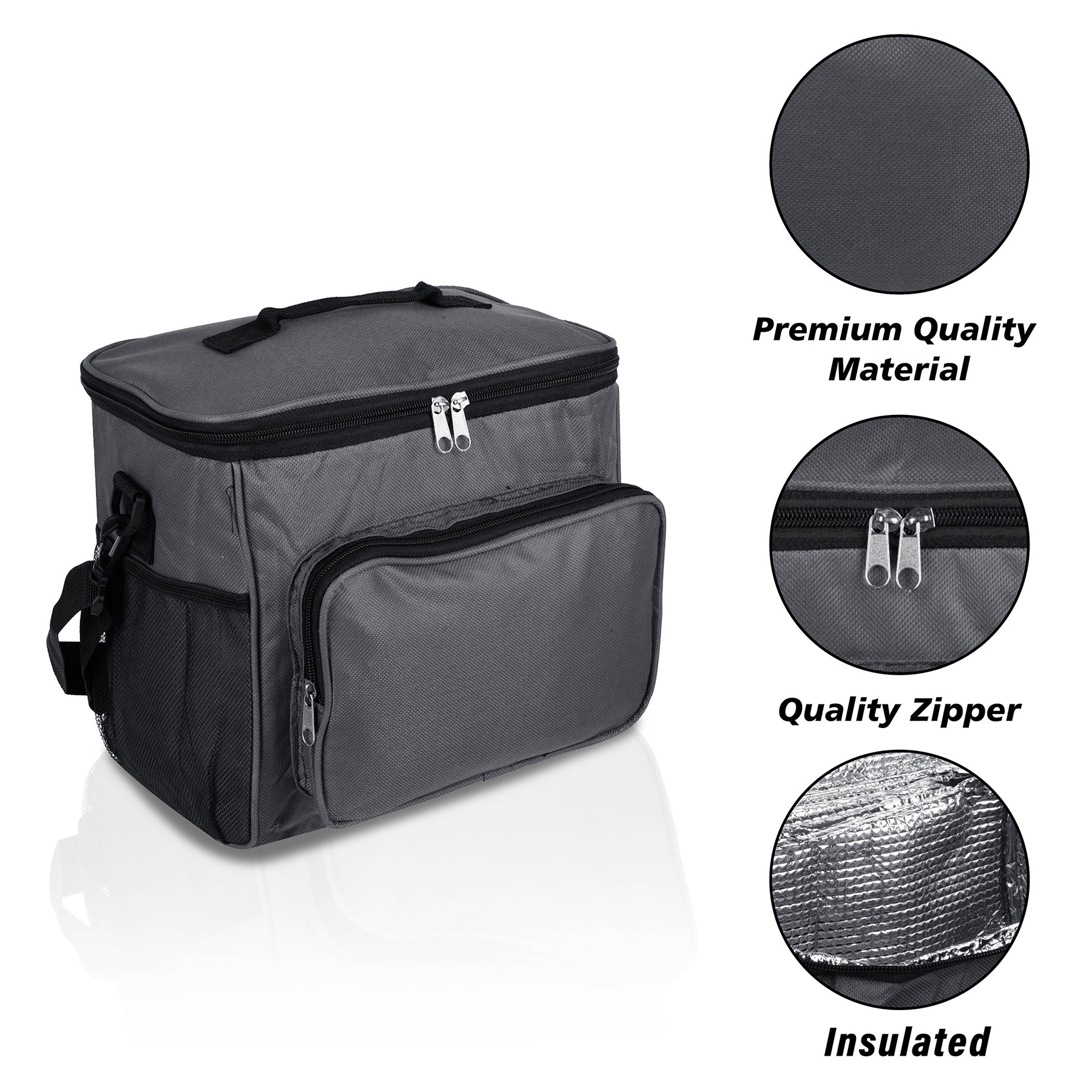 Kuber Industries Lunch Bag | Rexine Thermal Insulated Lunch Bag | Tiffin Bag with Bottle Holder | Waterproof Top Handle Lunch Bag | Front Pocket Lunch Bag for Office | Gray