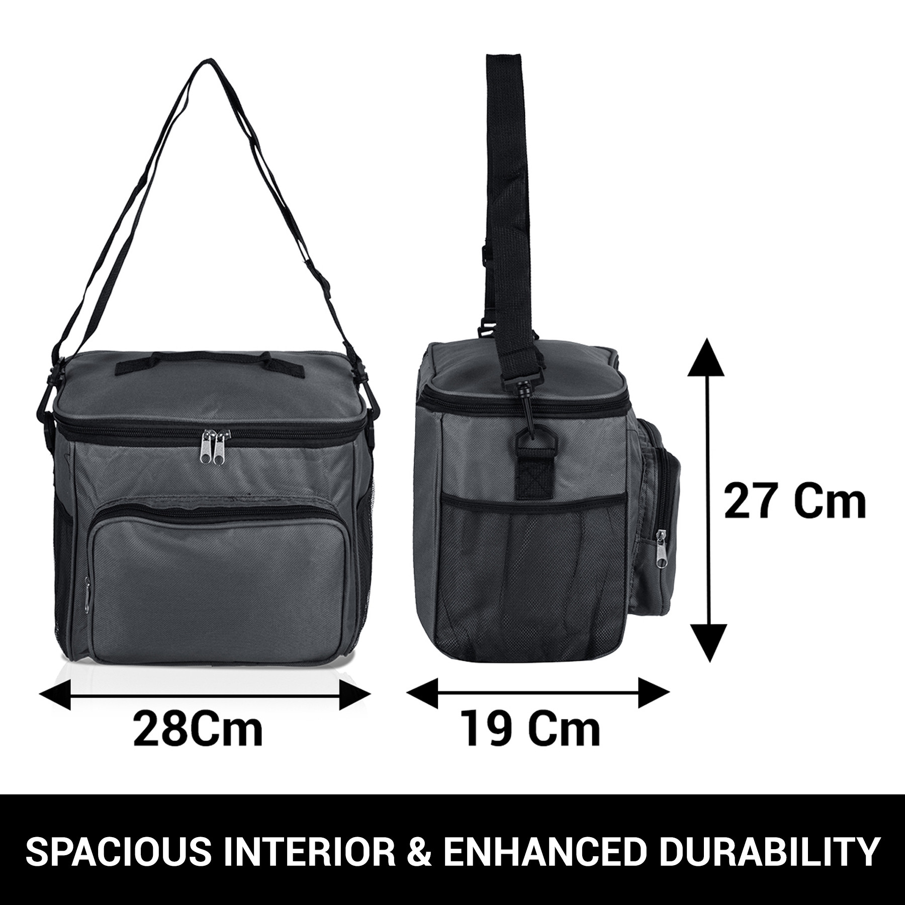 Kuber Industries Lunch Bag | Rexine Thermal Insulated Lunch Bag | Tiffin Bag with Bottle Holder | Waterproof Top Handle Lunch Bag | Front Pocket Lunch Bag for Office | Gray