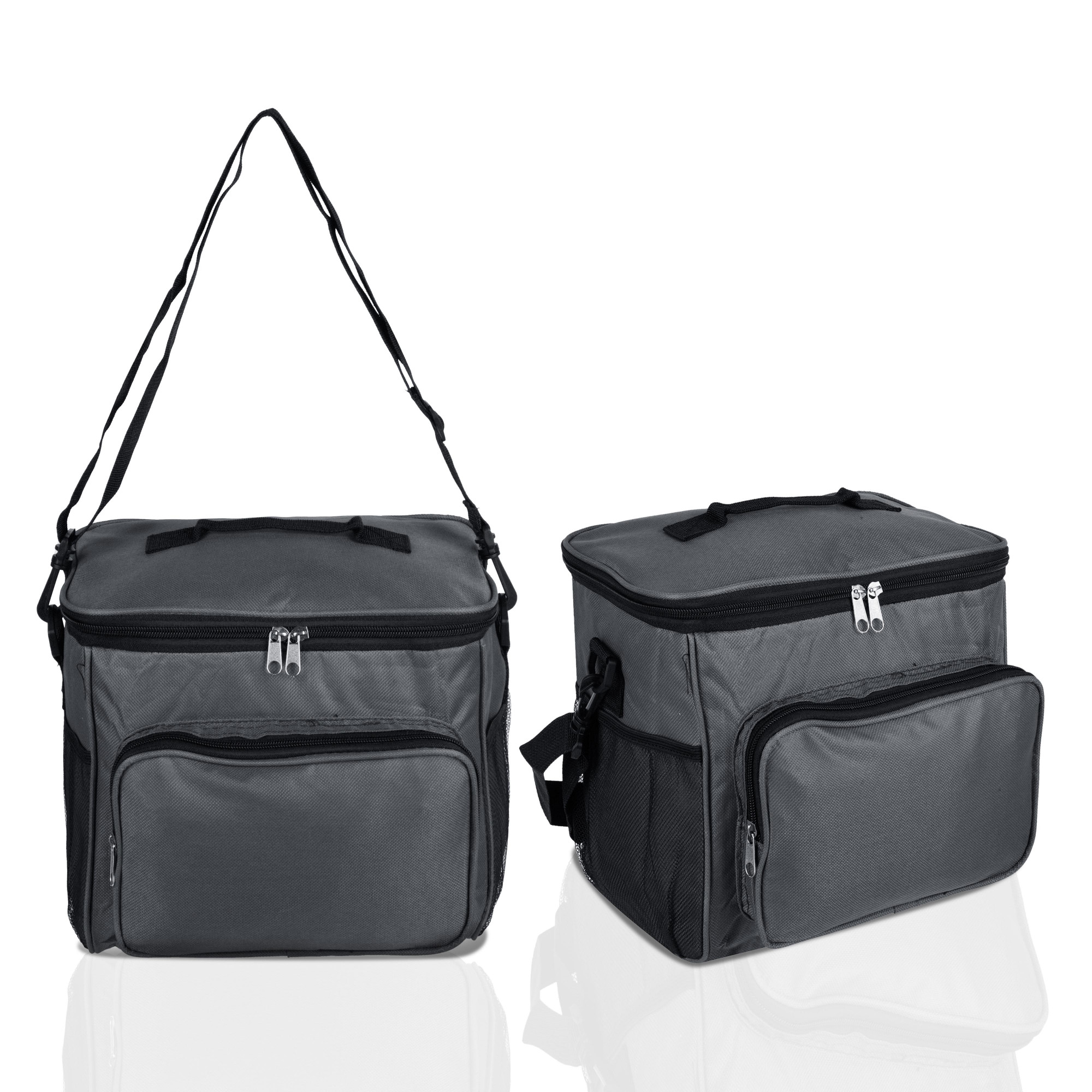 Kuber Industries Lunch Bag | Rexine Thermal Insulated Lunch Bag | Tiffin Bag with Bottle Holder | Waterproof Top Handle Lunch Bag | Front Pocket Lunch Bag for Office | Gray