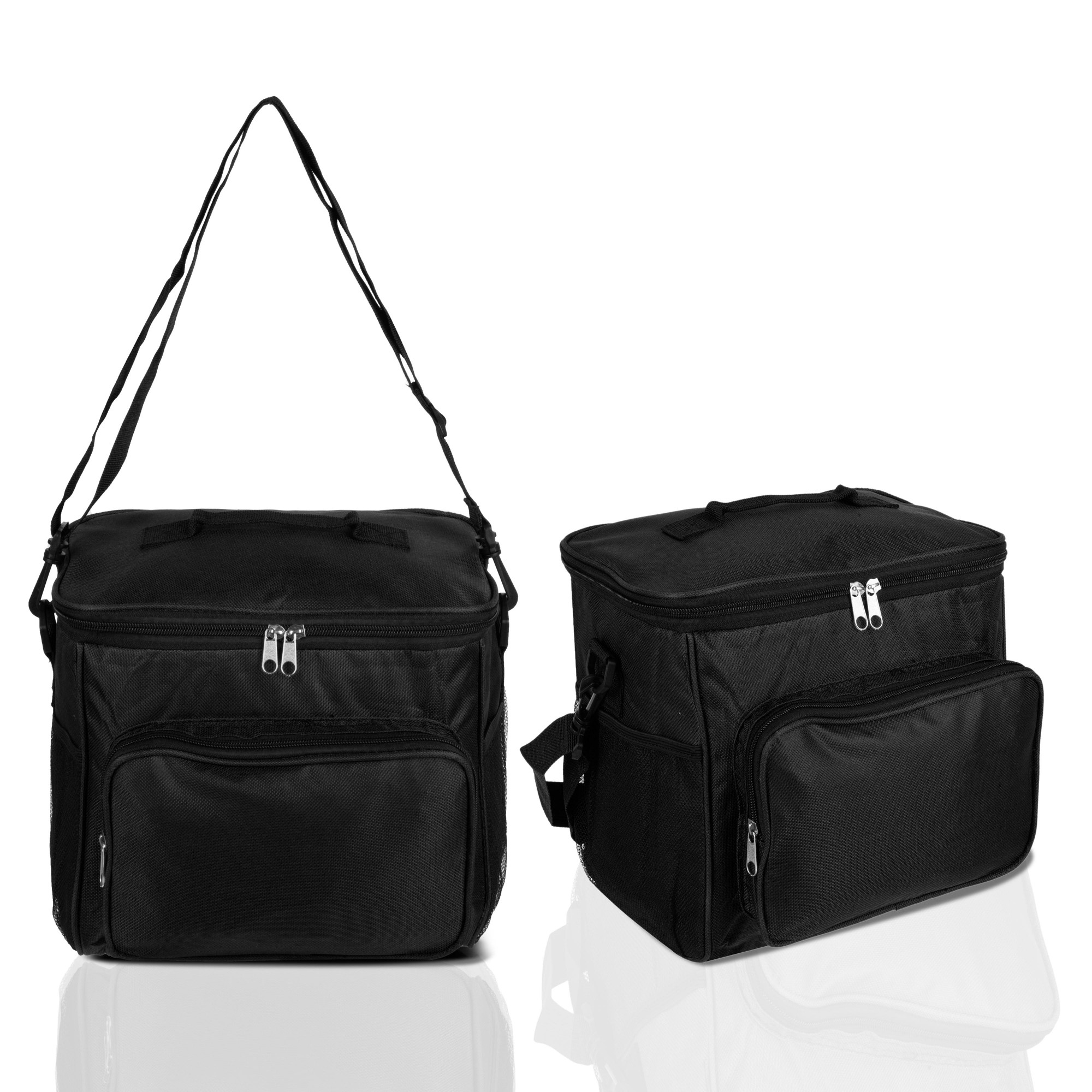 Kuber Industries Lunch Bag | Rexine Thermal Insulated Lunch Bag | Tiffin Bag with Bottle Holder | Waterproof Top Handle Lunch Bag | Front Pocket Lunch Bag for Office | Black