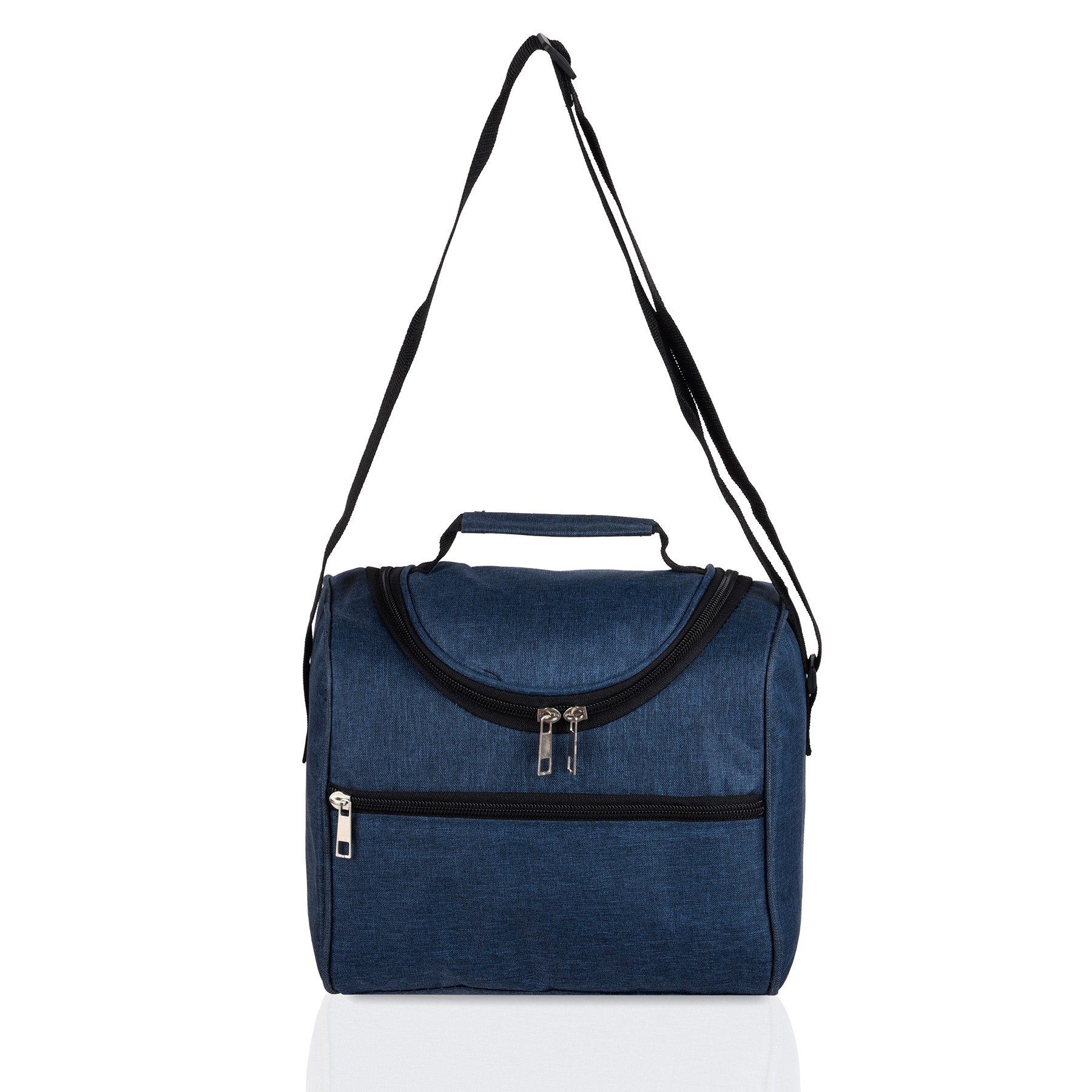 Kuber Industries Lunch Bag | Rexine Thermal Insulated Lunch Bag | Waterproof Tiffin Cover with Handle | Front Pocket Lunch Bag for Office | Zipper Lunch Bag for Camping | Blue