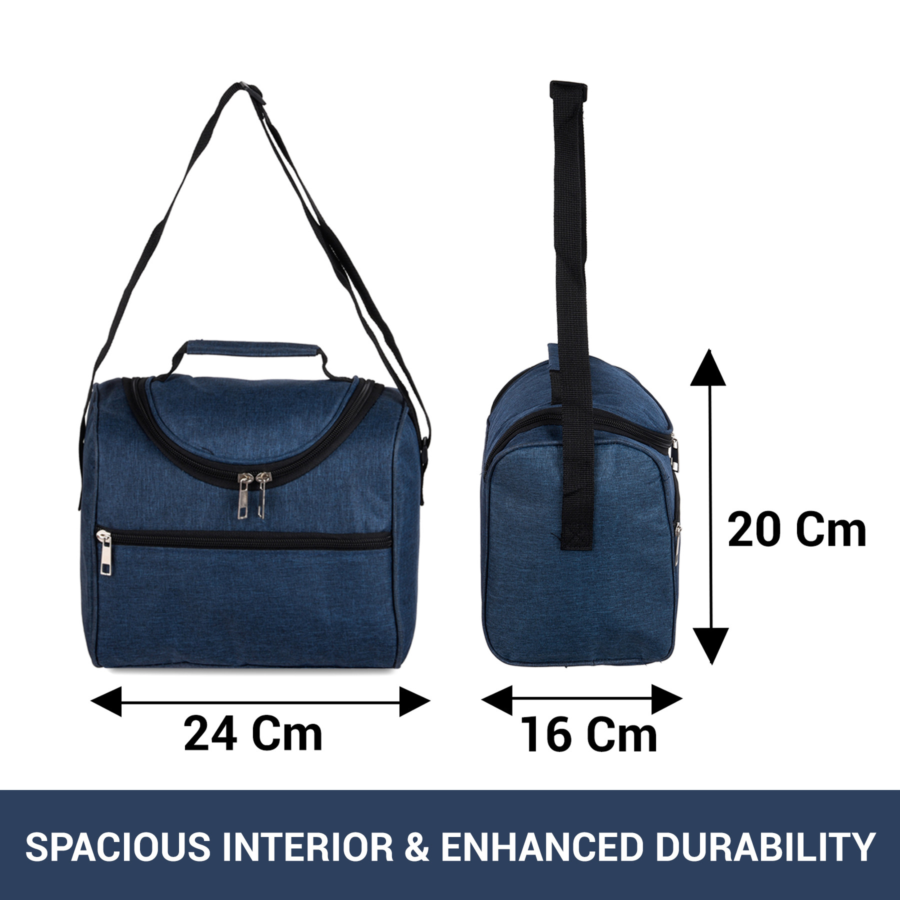 Kuber Industries Lunch Bag | Rexine Thermal Insulated Lunch Bag | Waterproof Tiffin Cover with Handle | Front Pocket Lunch Bag for Office | Zipper Lunch Bag for Camping | Blue