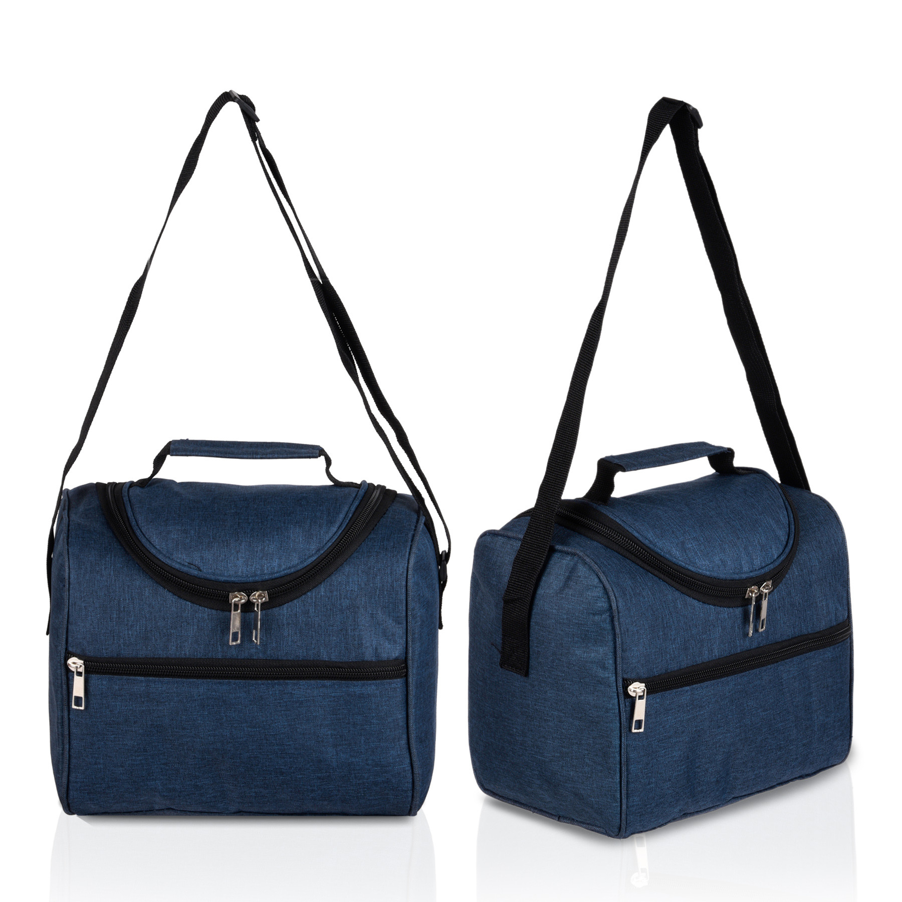 Kuber Industries Lunch Bag | Rexine Thermal Insulated Lunch Bag | Waterproof Tiffin Cover with Handle | Front Pocket Lunch Bag for Office | Zipper Lunch Bag for Camping | Blue