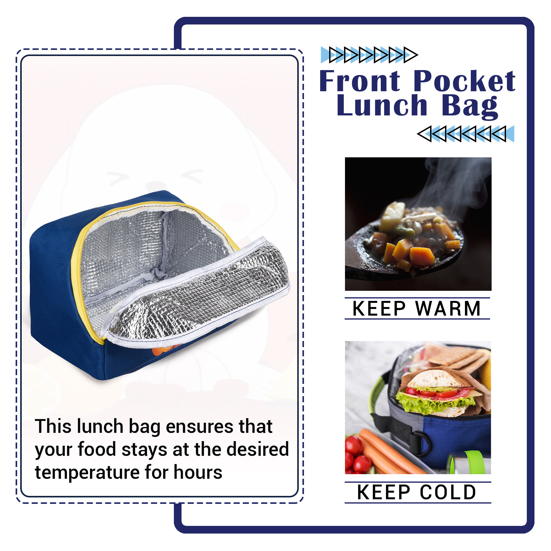 Kuber Industries Lunch Bag  Thermal Insulated Lunch Bag  Lunch Bag for Office  Lunch Bag for Camping with Front Pocket  Waterproof Tiffin Cover with Handle  Fruit Rabbit-Print  Blue