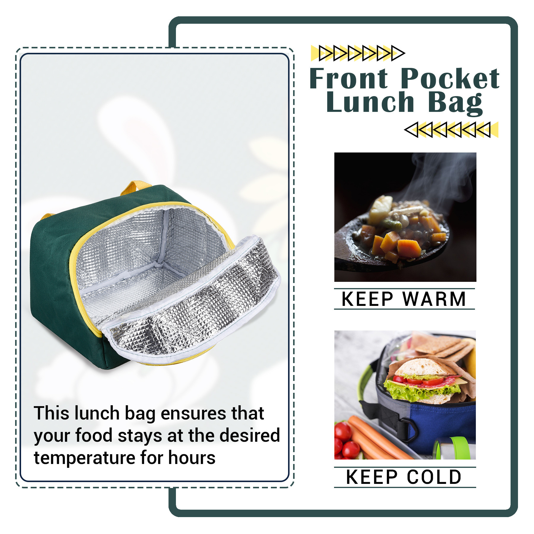 Kuber Industries Lunch Bag  Thermal Insulated Lunch Bag  Lunch Bag for Office  Lunch Bag for Camping with Front Pocket  Waterproof Tiffin Cover with Handle  Summer Rabbit  Green