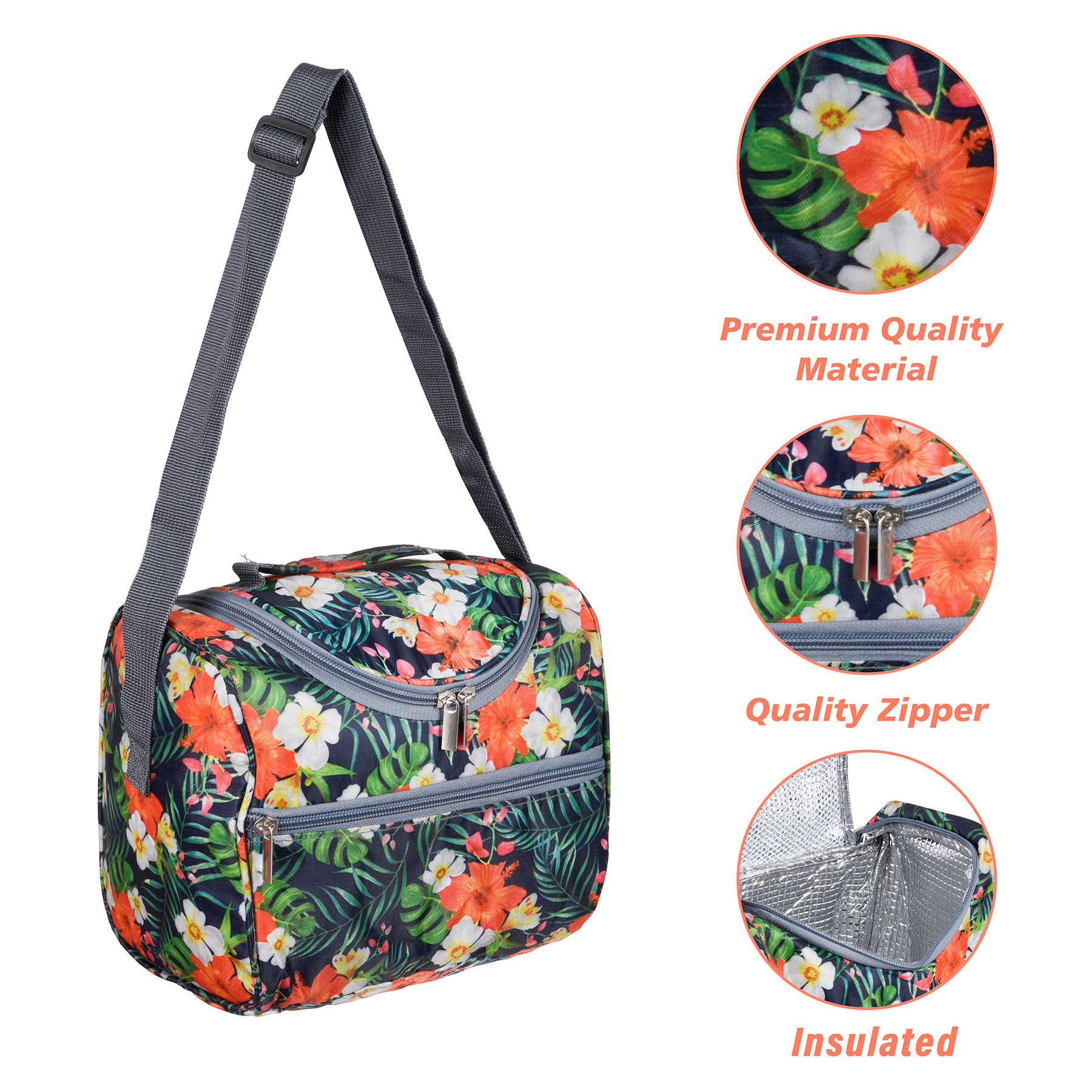 Kuber Industries Lunch Bag  Thermal Insulated Lunch Bag  Waterproof Tiffin Cover with Handle  Front Pocket Lunch Bag for Office  Printed Lunch Bag for Camping  Gray