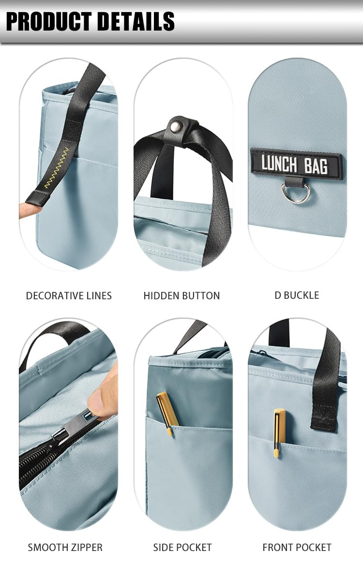 Kuber Industries Lunch Bag | Tiffin Storage Bag | Office Lunch Bag with Handle | Lunch Bag for Camping | Front Pocket Lunch Bag | Thermal Insulated Lunch Bag | RH253-BLE | Aqua Blue