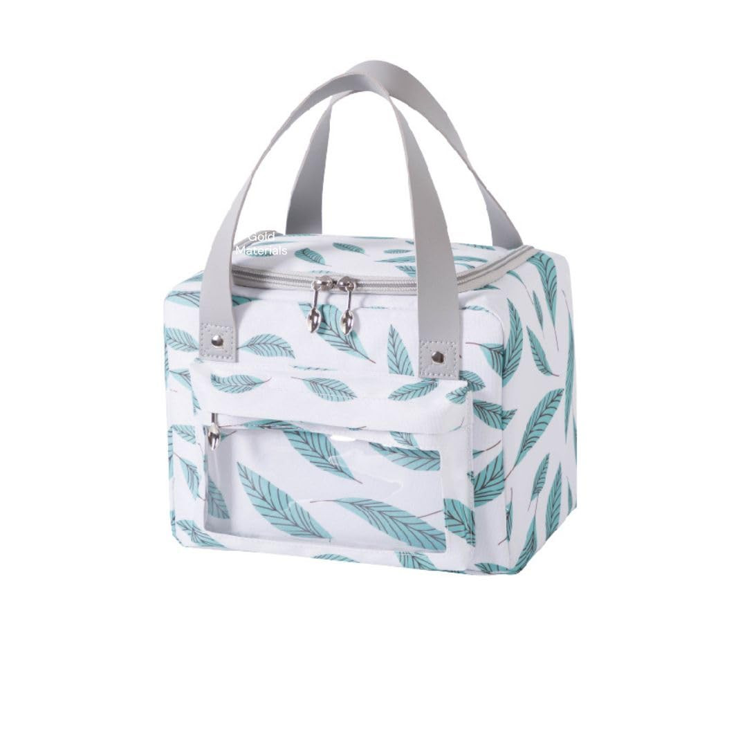 Kuber Industries Lunch Bag | Tiffin Storage Bag | Office Lunch Bag with Handle | Lunch Bag for Camping | Front Pocket Lunch Bag | Thermal Insulated Lunch Bag | RH215-WHT | White & Green