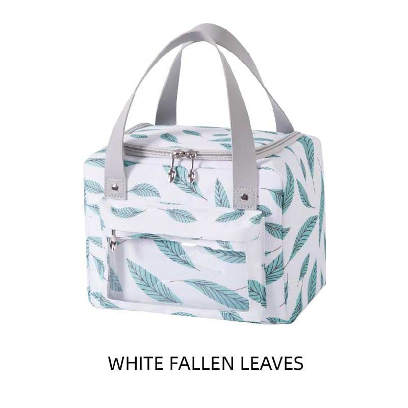 Kuber Industries Lunch Bag | Tiffin Storage Bag | Office Lunch Bag with Handle | Lunch Bag for Camping | Front Pocket Lunch Bag | Thermal Insulated Lunch Bag | RH215-WHT | White & Green