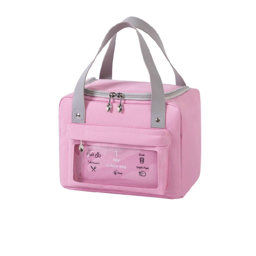 Kuber Industries Lunch Bag | Tiffin Storage Bag | Office Lunch Bag with Handle | Lunch Bag for Camping | Front Pocket Lunch Bag | Thermal Insulated Lunch Bag | RH215-PNK | Pink