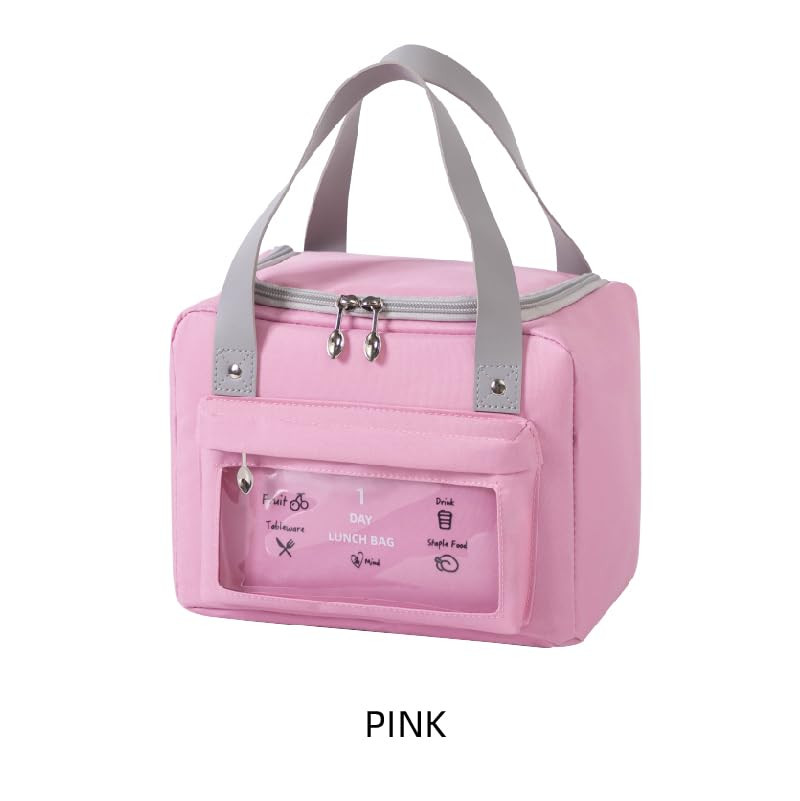 Kuber Industries Lunch Bag | Tiffin Storage Bag | Office Lunch Bag with Handle | Lunch Bag for Camping | Front Pocket Lunch Bag | Thermal Insulated Lunch Bag | RH215-PNK | Pink