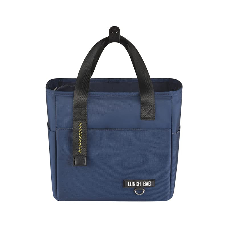 Kuber Industries Lunch Bag | Tiffin Storage Bag | Office Lunch Bag with Handle | Lunch Bag for Camping | Front Pocket Lunch Bag | Thermal Insulated Lunch Bag | RH253-NVY | Navy Blue
