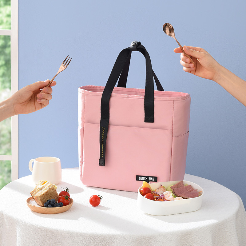 Kuber Industries Lunch Bag | Tiffin Storage Bag | Office Lunch Bag with Handle | Lunch Bag for Camping | Front Pocket Lunch Bag | Thermal Insulated Lunch Bag | RH253-PNK | Pink