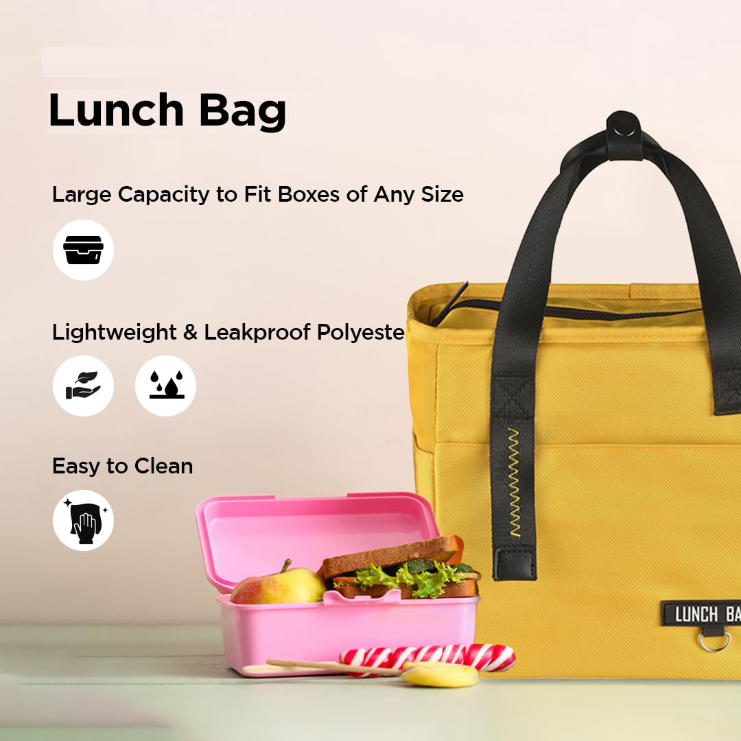 Kuber Industries Lunch Bag | Tiffin Storage Bag | Office Lunch Bag with Handle | Lunch Bag for Camping | Front Pocket Lunch Bag | Thermal Insulated Lunch Bag | RH253-YEL | Yellow