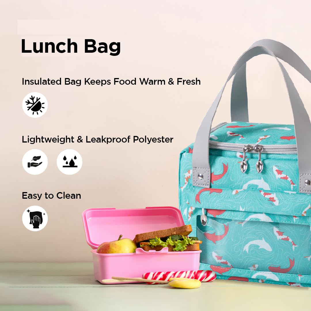 Kuber Industries Lunch Bag | Tiffin Storage Bag | Office Lunch Bag with Handle | Lunch Bag for Camping | Front Pocket Lunch Bag | Thermal Insulated Lunch Bag | RH215-GRN | Green