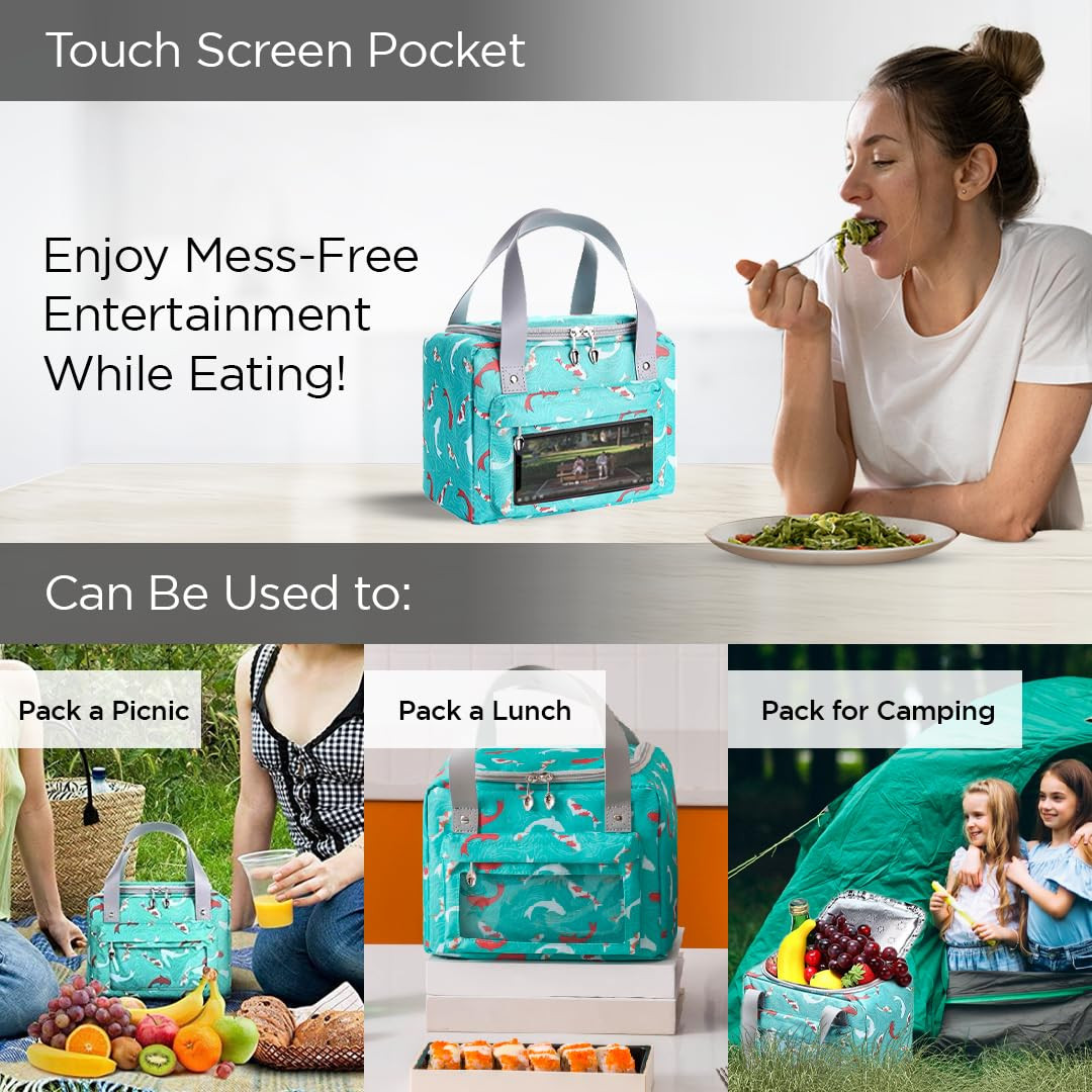 Kuber Industries Lunch Bag | Tiffin Storage Bag | Office Lunch Bag with Handle | Lunch Bag for Camping | Front Pocket Lunch Bag | Thermal Insulated Lunch Bag | RH215-GRN | Green
