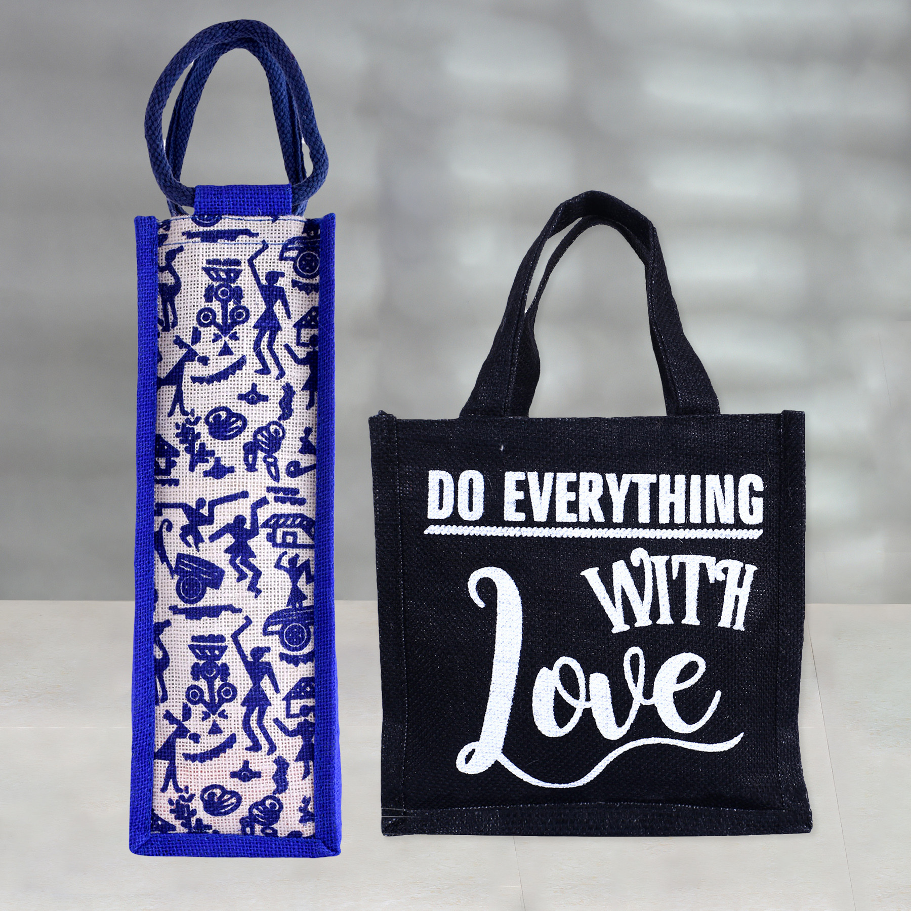 Kuber Industries Lunch Bag & Bottle Bag Combo Set | Lunch & Bottle Organizer Set | Lunch & Bottle Storage Set | Jute Carry Bags | Office Lunch Bag Set |Multi