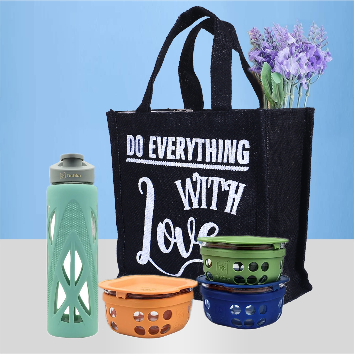 Kuber Industries Lunch Bag & Bottle Bag Combo Set | Lunch & Bottle Organizer Set | Lunch & Bottle Storage Set | Jute Carry Bags | Office Lunch Bag Set |Multi