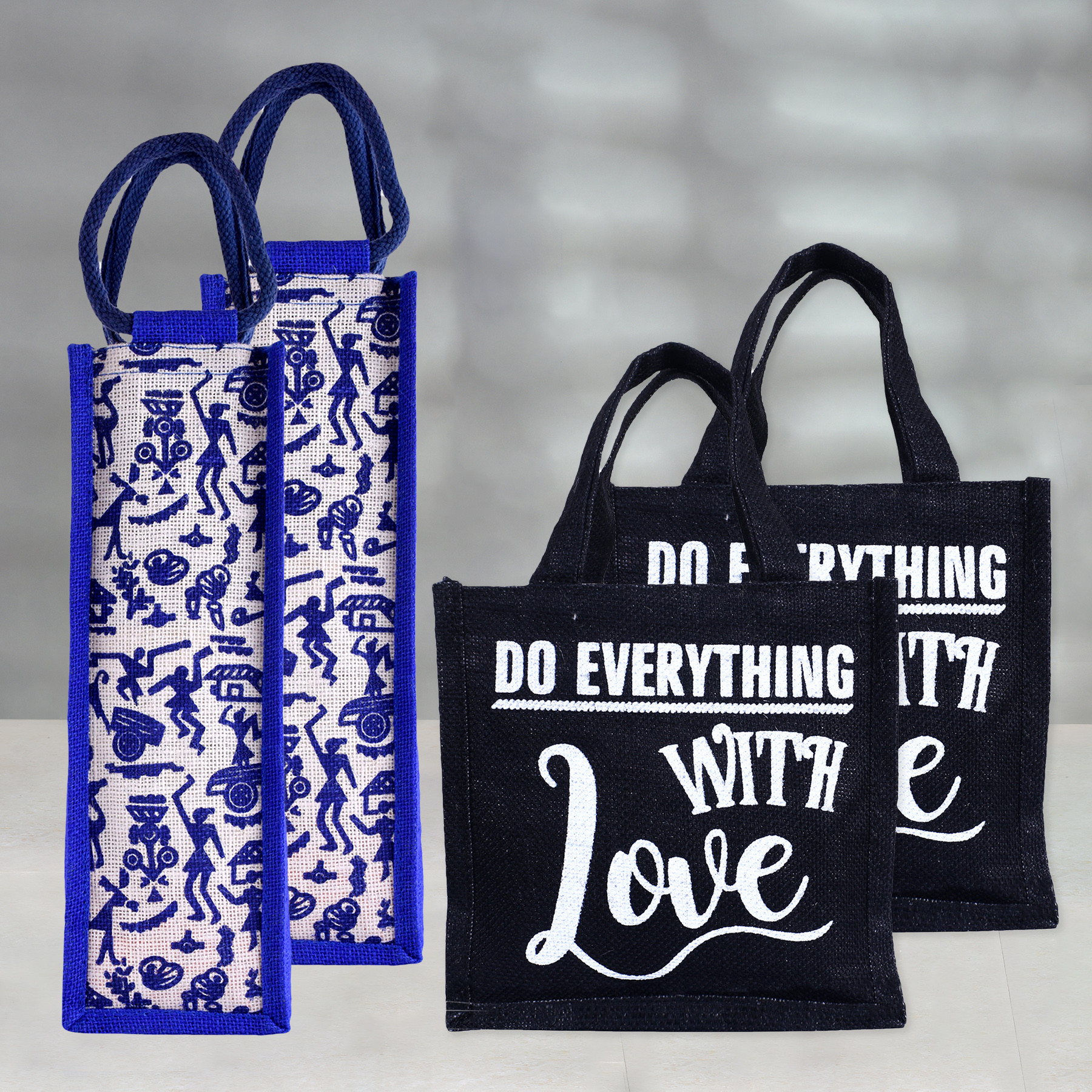 Kuber Industries Lunch Bag & Bottle Bag Combo Set | Lunch & Bottle Organizer Set | Lunch & Bottle Storage Set | Jute Carry Bags | Office Lunch Bag Set |Multi