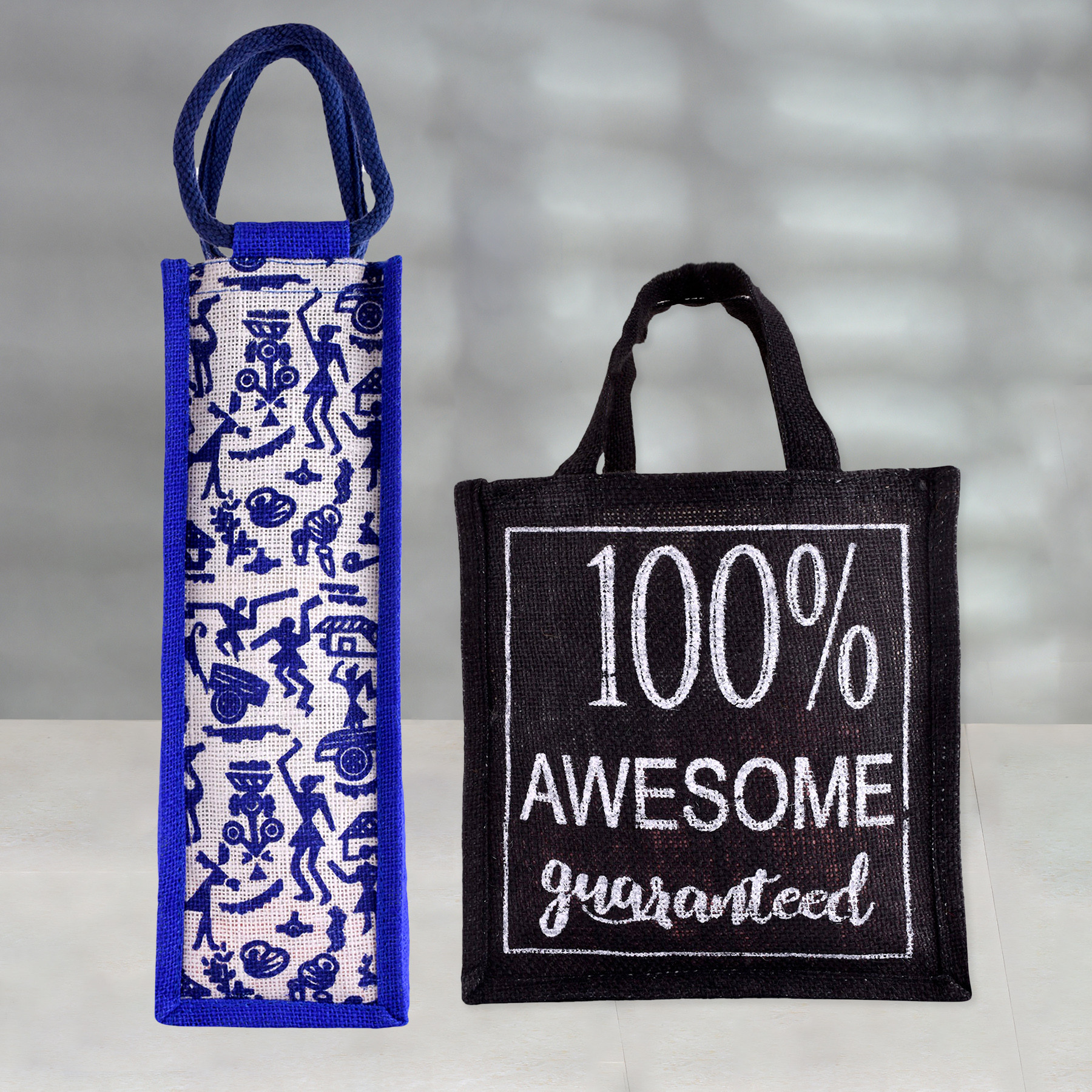 Kuber Industries Lunch Bag & Bottle Bag Combo Set | Lunch & Bottle Organizer Set | Lunch & Bottle Storage Set | Jute Carry Bags | Office Lunch Bag Set |Multi