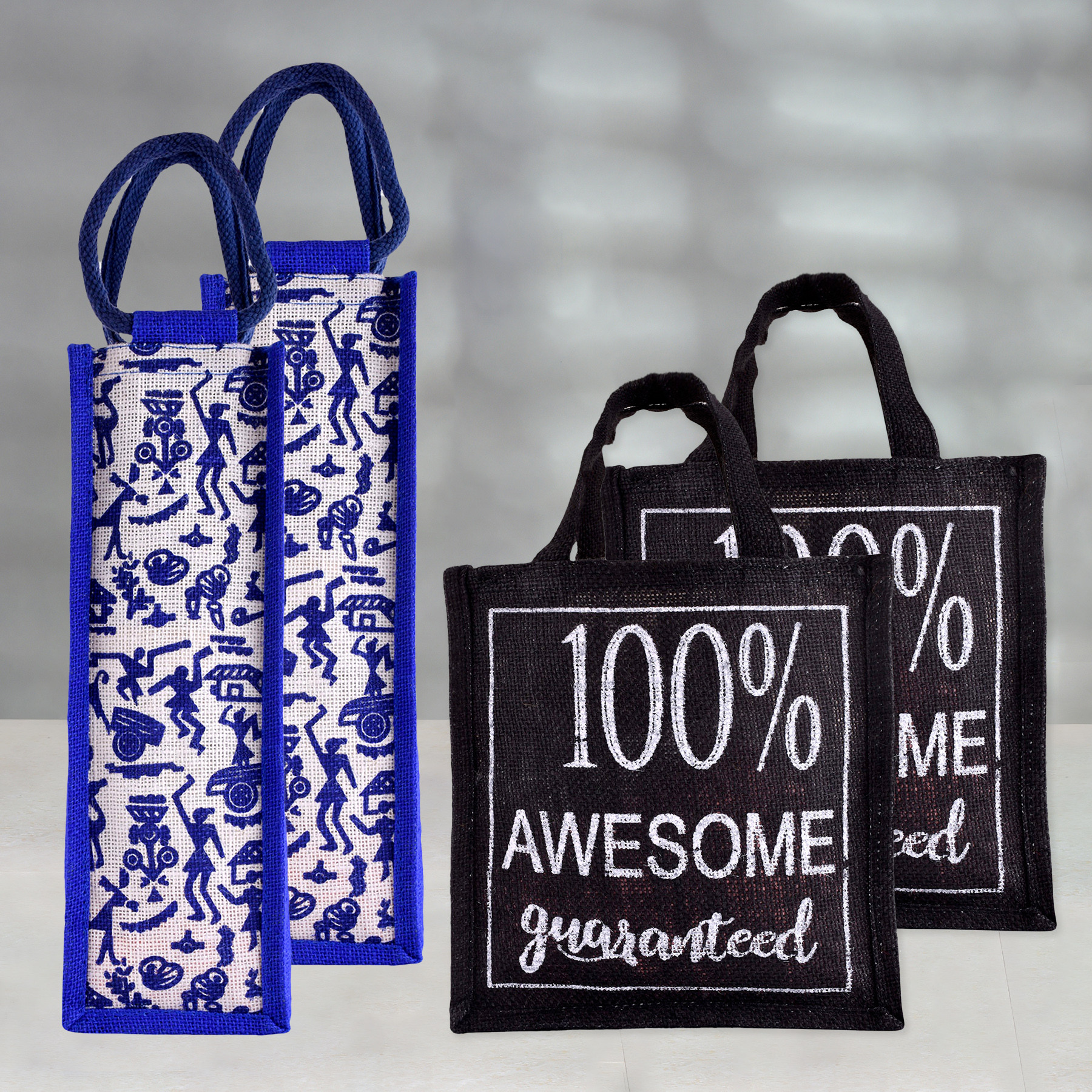 Kuber Industries Lunch Bag & Bottle Bag Combo Set | Lunch & Bottle Organizer Set | Lunch & Bottle Storage Set | Jute Carry Bags | Office Lunch Bag Set |Multi