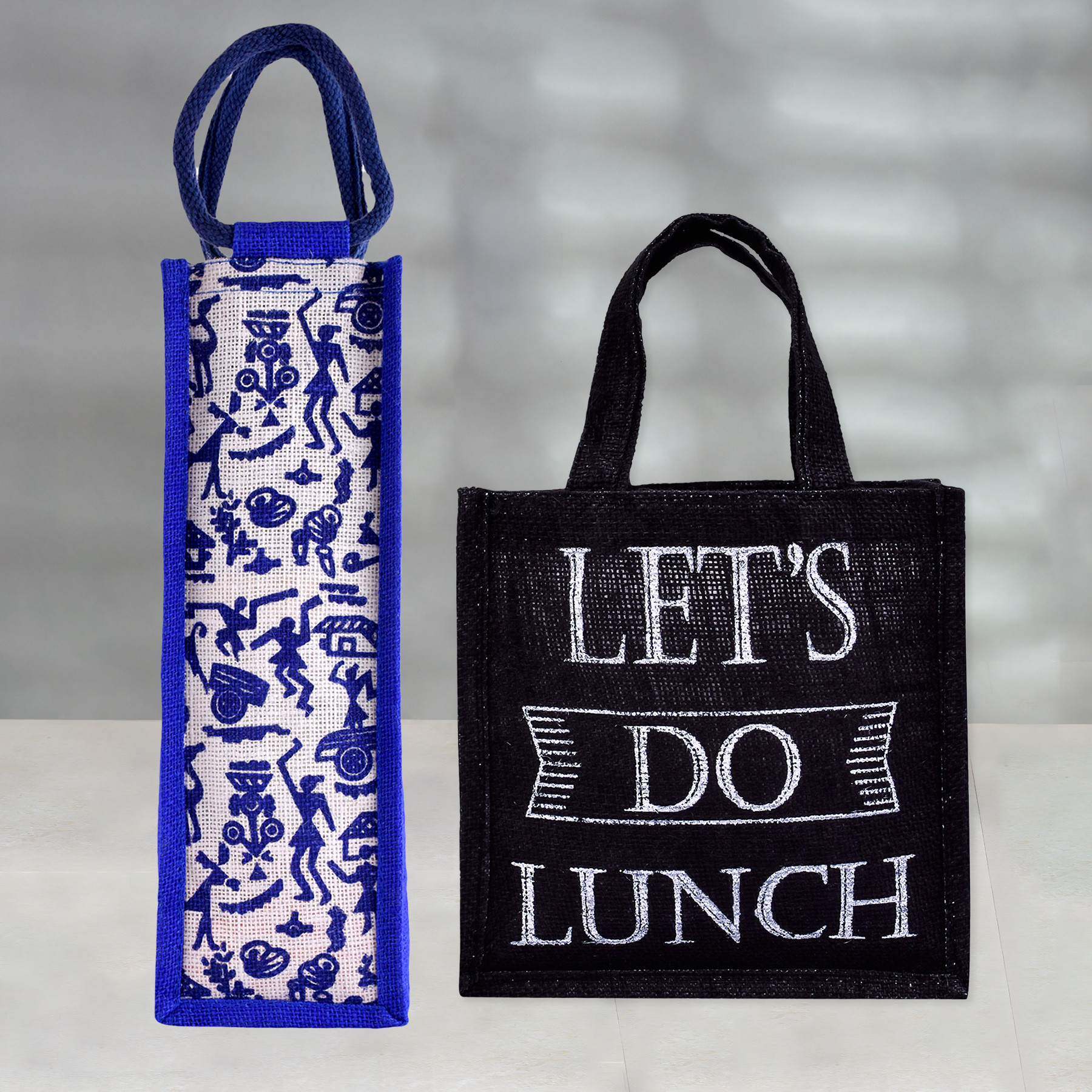 Kuber Industries Lunch Bag & Bottle Bag Combo Set | Lunch & Bottle Organizer Set | Lunch & Bottle Storage Set | Jute Carry Bags | Office Lunch Bag Set |Multi