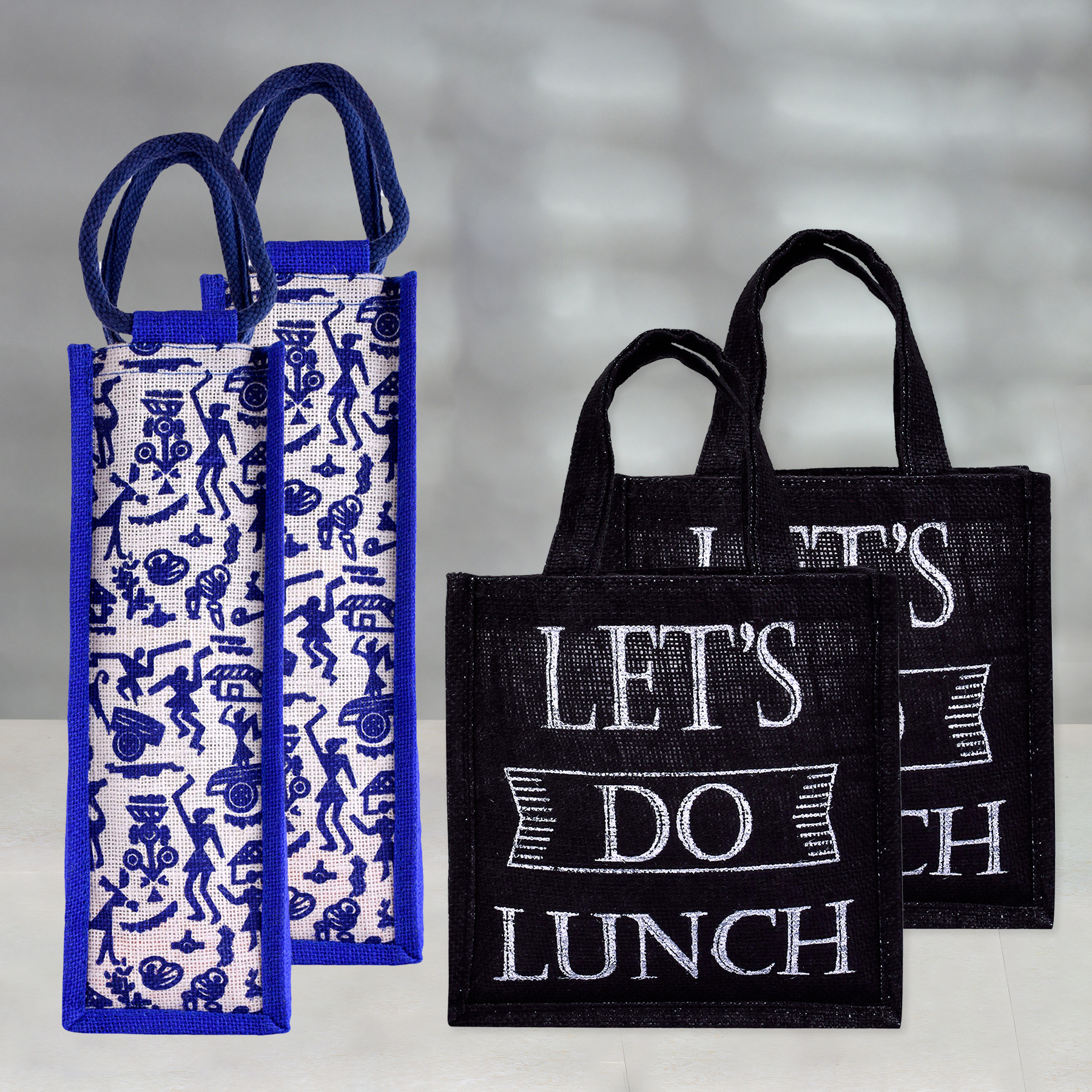 Kuber Industries Lunch Bag & Bottle Bag Combo Set | Lunch & Bottle Organizer Set | Lunch & Bottle Storage Set | Jute Carry Bags | Office Lunch Bag Set |Multi