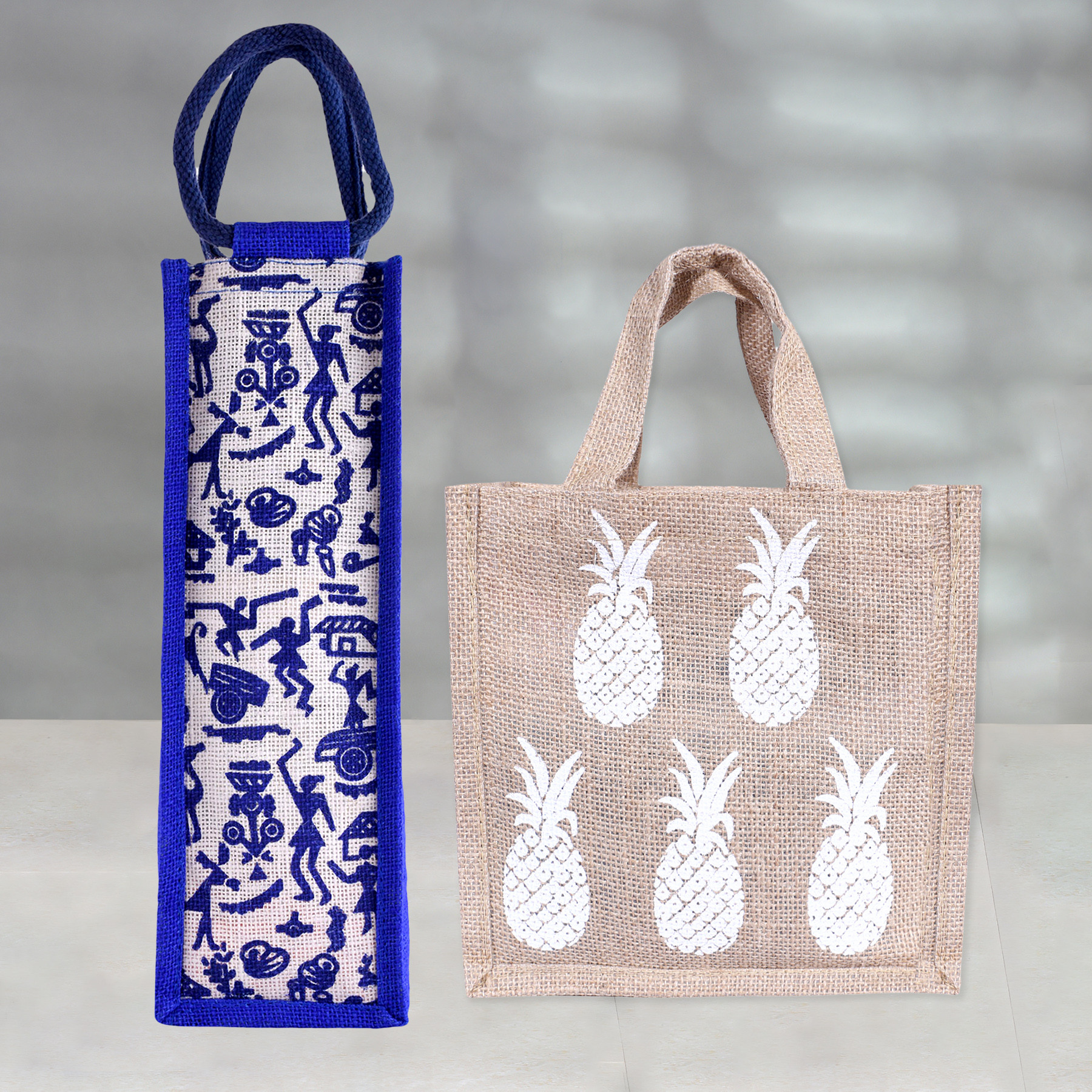 Kuber Industries Lunch Bag & Bottle Bag Combo Set | Lunch & Bottle Organizer Set | Lunch & Bottle Storage Set | Jute Carry Bags | Office Lunch Bag Set | Multi