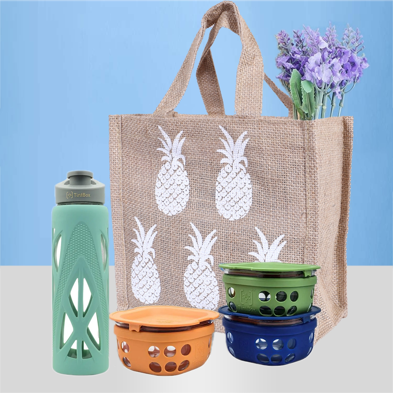 Kuber Industries Lunch Bag & Bottle Bag Combo Set | Lunch & Bottle Organizer Set | Lunch & Bottle Storage Set | Jute Carry Bags | Office Lunch Bag Set | Multi
