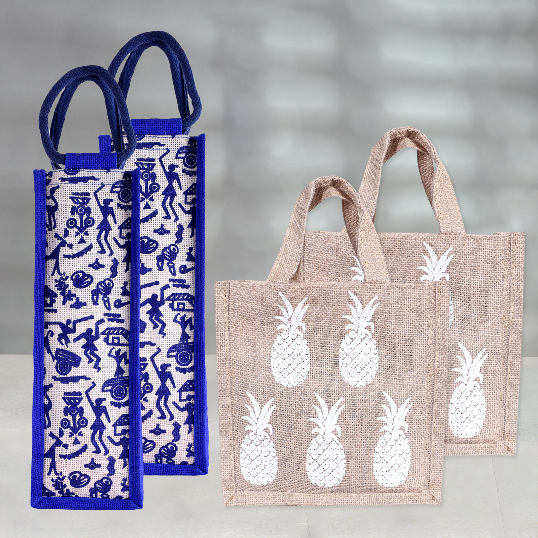 Kuber Industries Lunch Bag & Bottle Bag Combo Set | Lunch & Bottle Organizer Set | Lunch & Bottle Storage Set | Jute Carry Bags | Office Lunch Bag Set | Multi