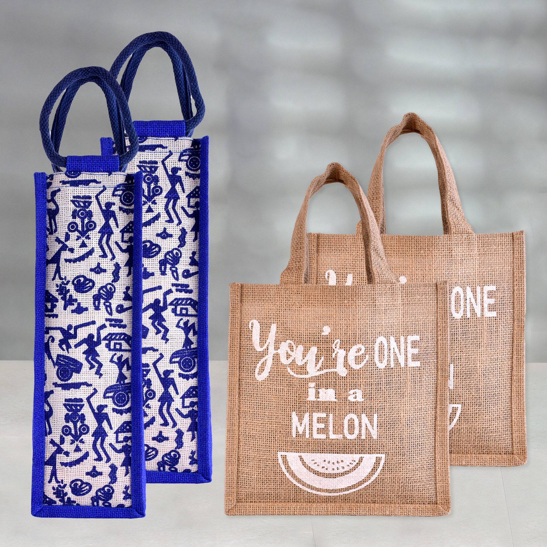 Kuber Industries Lunch Bag & Bottle Bag Combo Set | Lunch & Bottle Organizer Set | Lunch & Bottle Storage Set | Jute Carry Bags | Office Lunch Bag Set |Multi