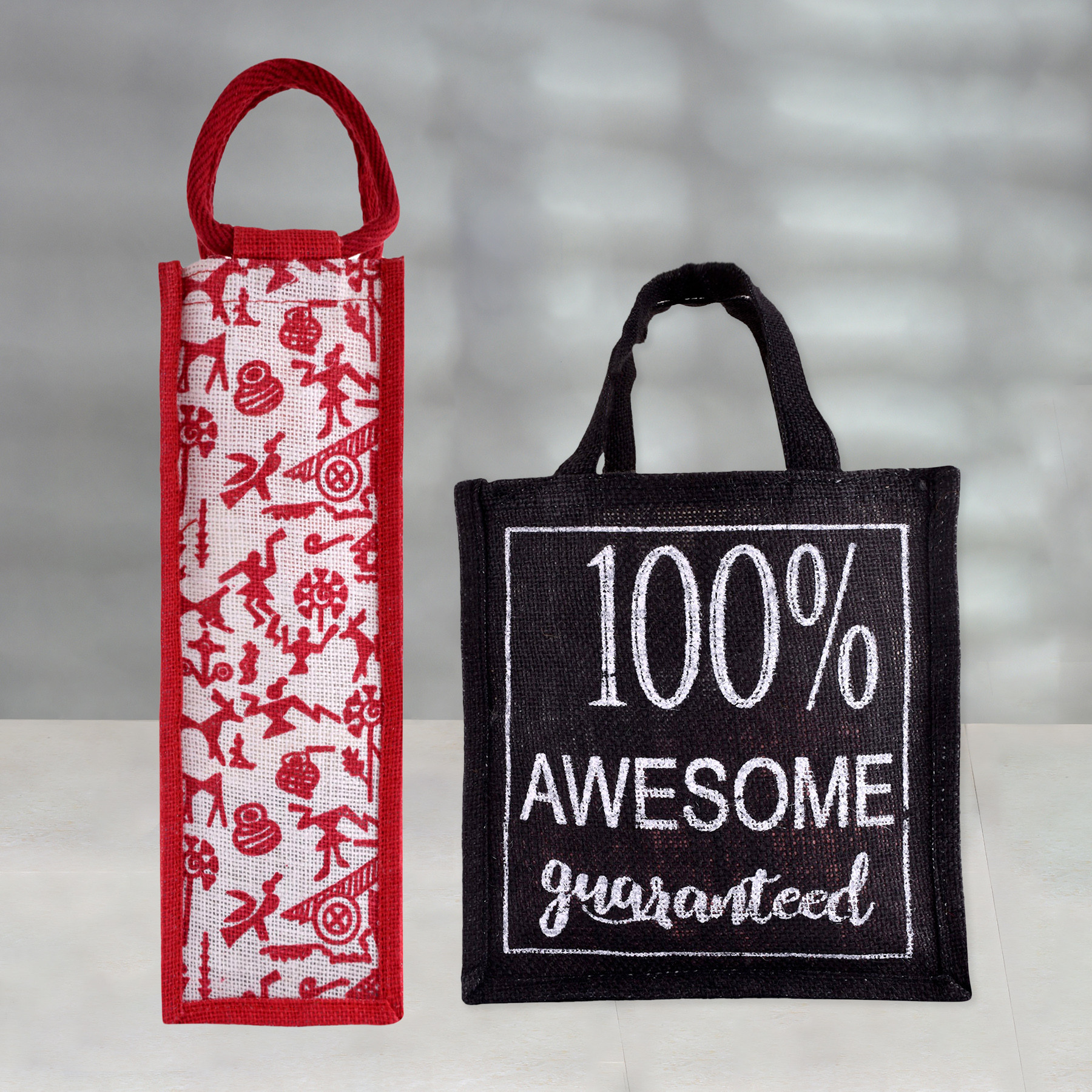 Kuber Industries Lunch Bag & Bottle Bag Combo Set | Lunch & Bottle Organizer Set | Lunch & Bottle Storage Set | Jute Carry Bags | Office Lunch Bag Set |Multi