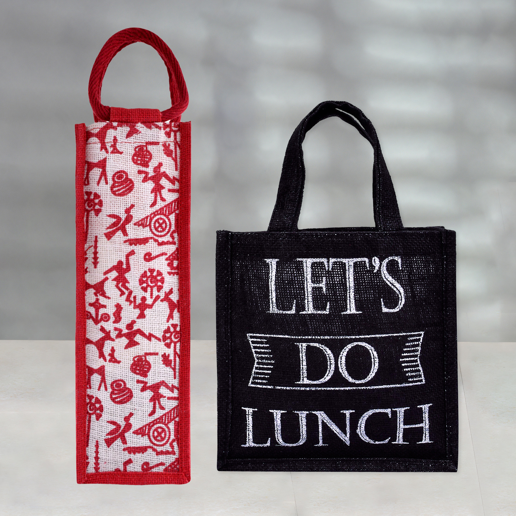 Kuber Industries Lunch Bag & Bottle Bag Combo Set | Lunch & Bottle Organizer Set | Lunch & Bottle Storage Set | Jute Carry Bags | Office Lunch Bag Set | Multi
