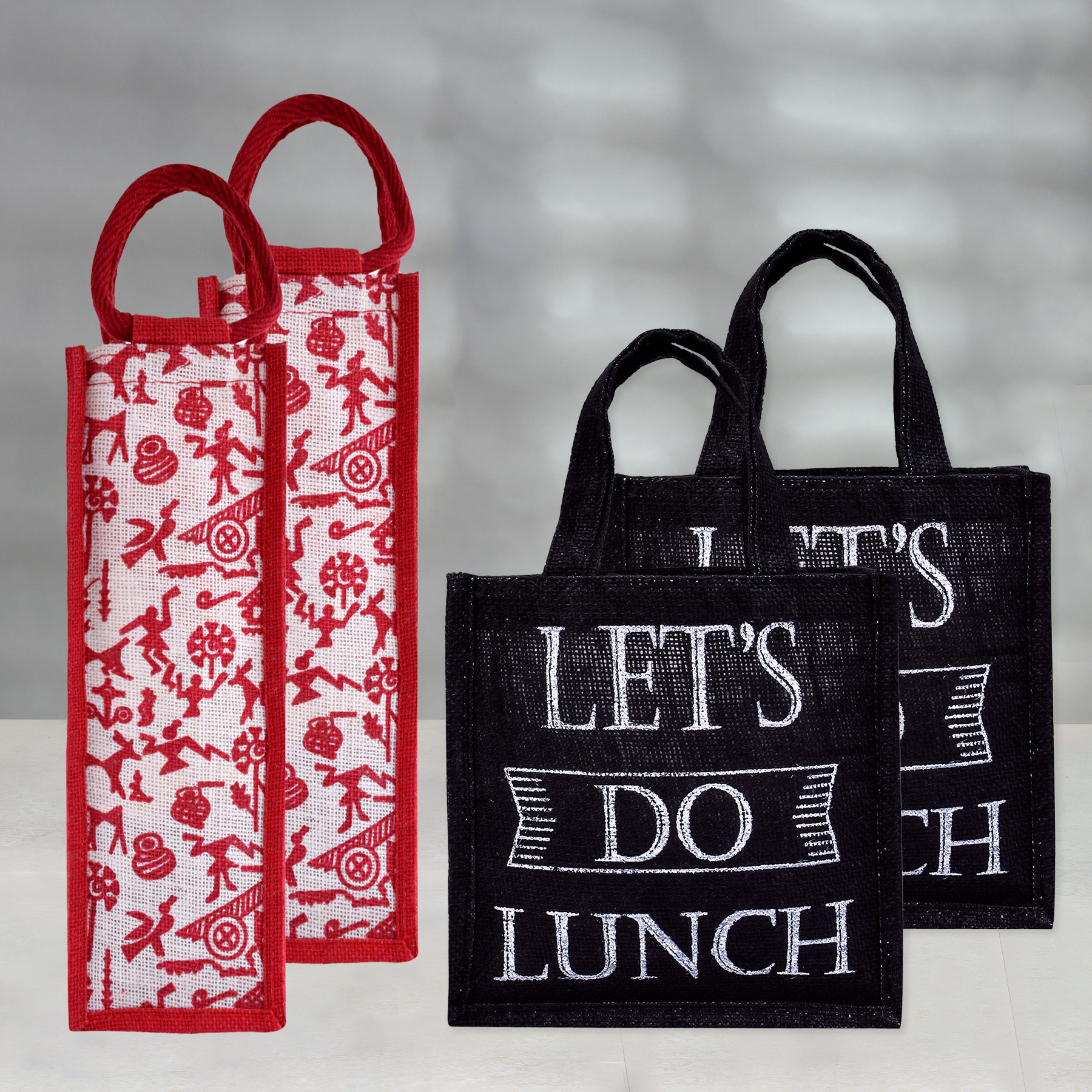 Kuber Industries Lunch Bag & Bottle Bag Combo Set | Lunch & Bottle Organizer Set | Lunch & Bottle Storage Set | Jute Carry Bags | Office Lunch Bag Set | Multi